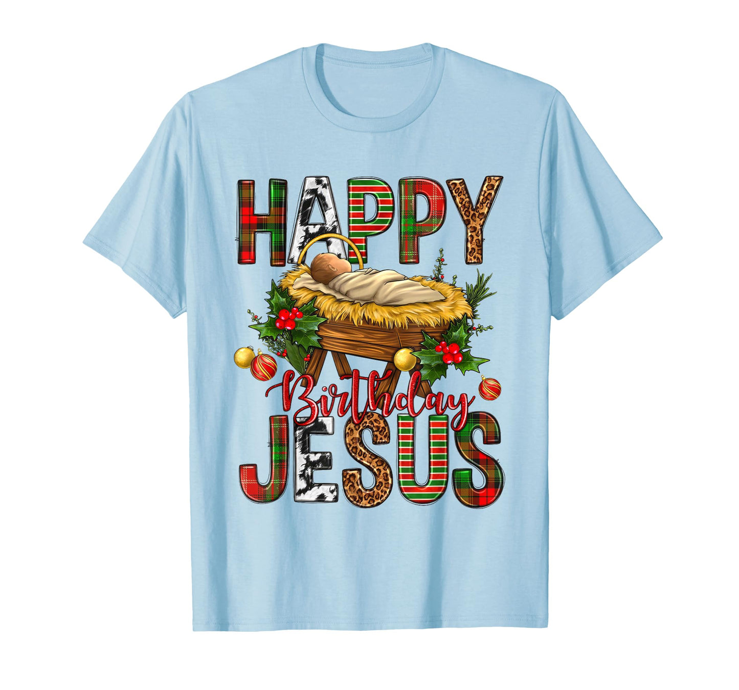 Happy Birthday Jesus Christmas Christ Cow Print Mens Womens T-Shirt