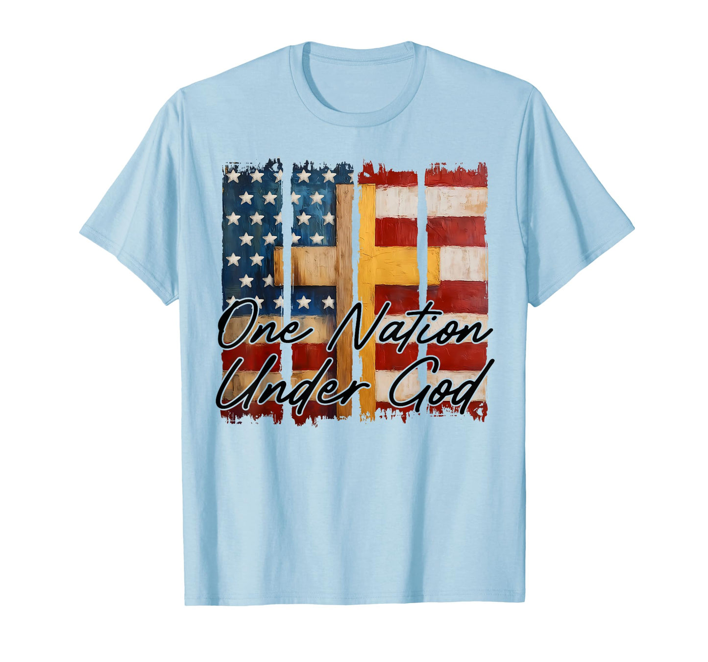 Vintage One Nation Under God Christian Flag Cross Patriotic T-Shirt