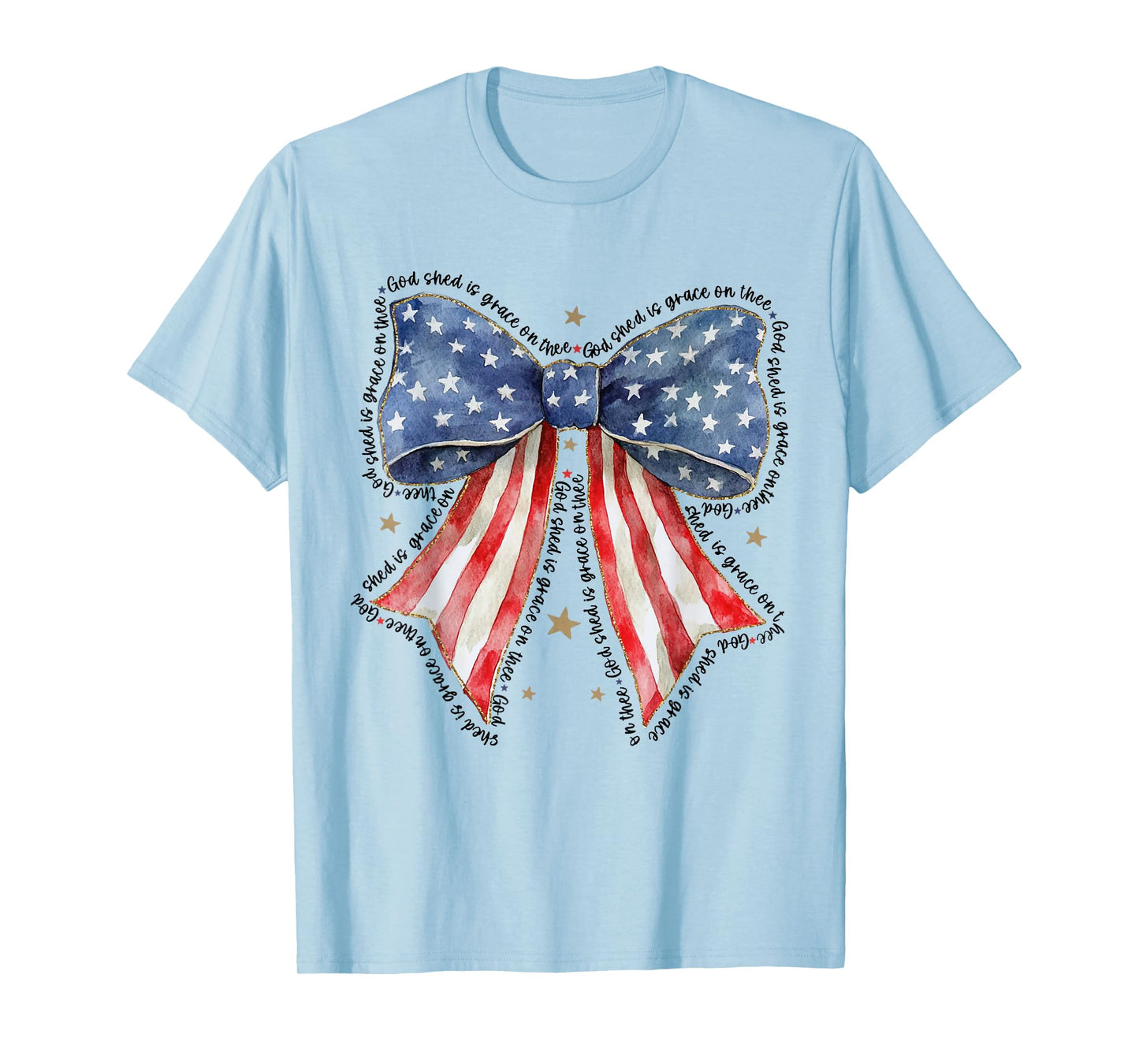 Coquette Bow 4th Of July US Flag God Shed His Grace On Thee T-Shirt
