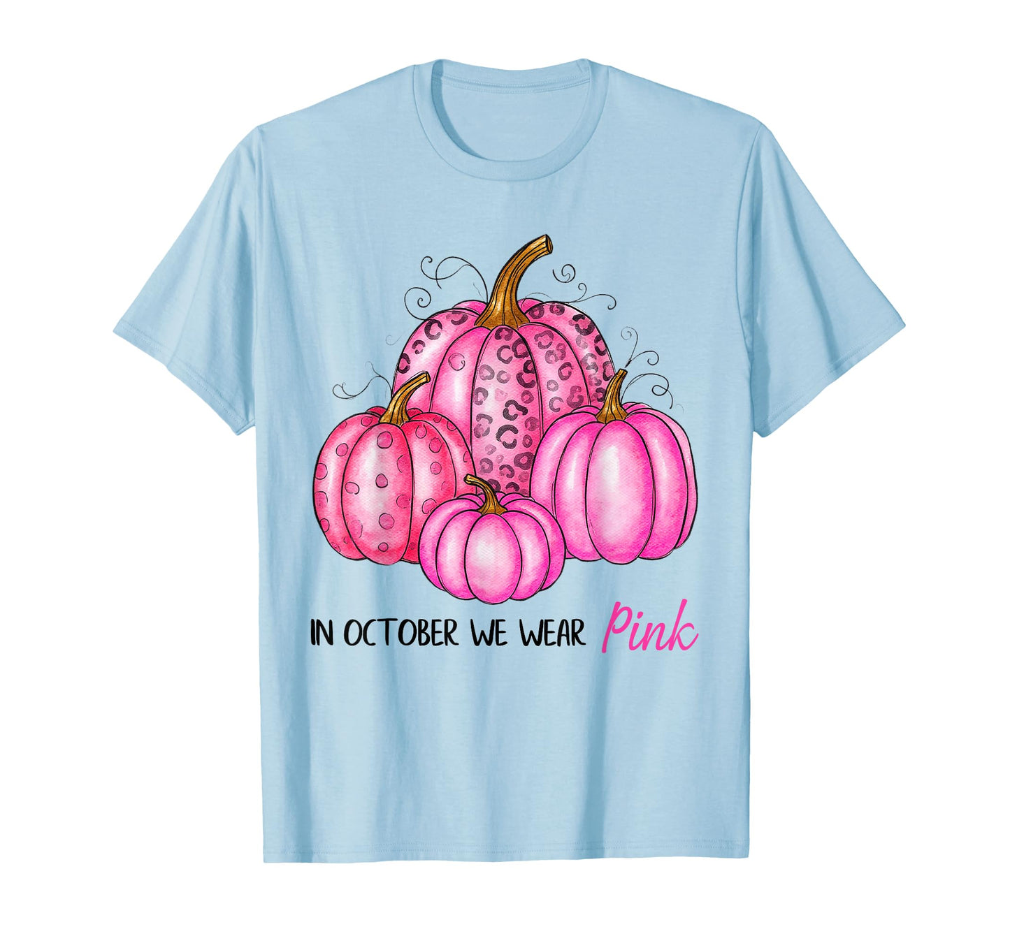 Bow Tie Pumpkin in October We Wear Pink Ribbon Breast Cancer T-Shirt
