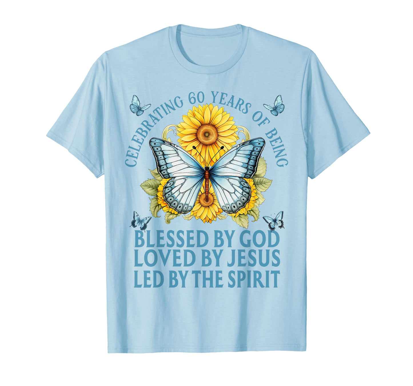 Blessed By God For 60 Years Blue Butterfly With Sunflowers T-Shirt