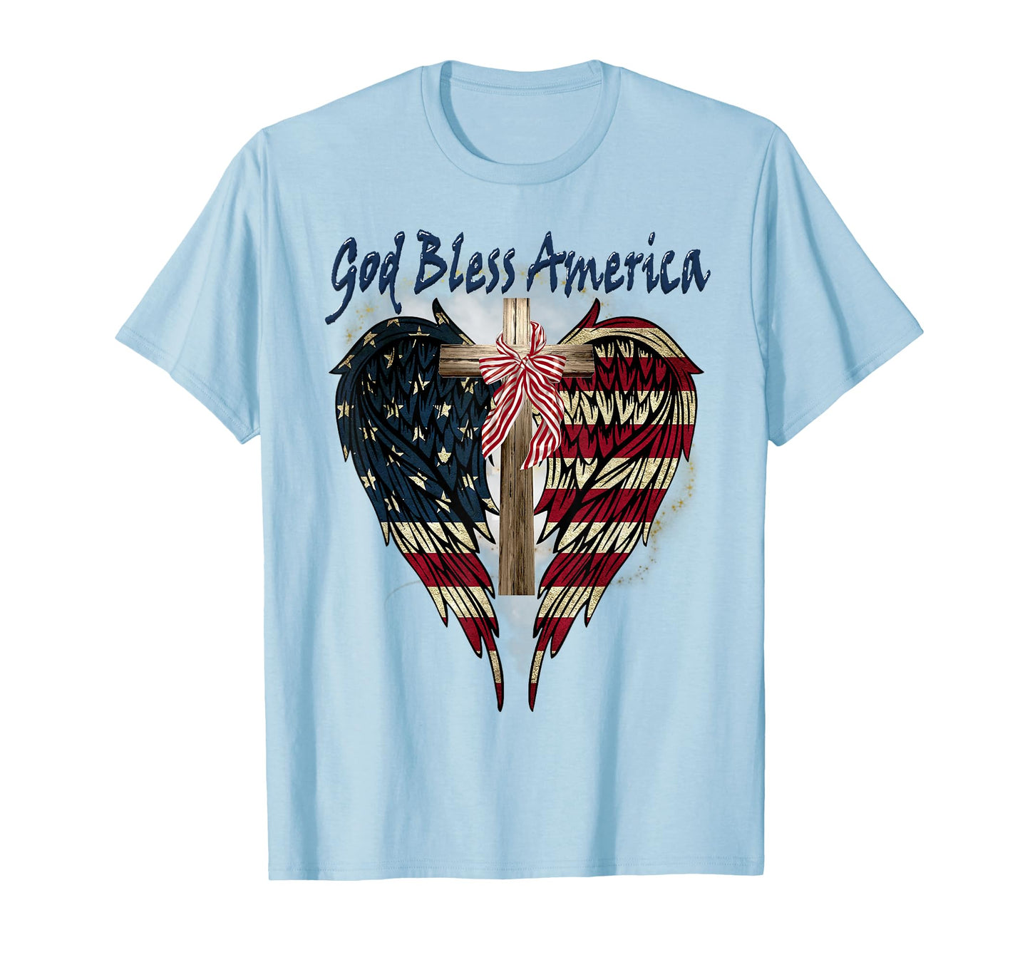 Patriotic American Flag Cross God Bless America 4th July T-Shirt