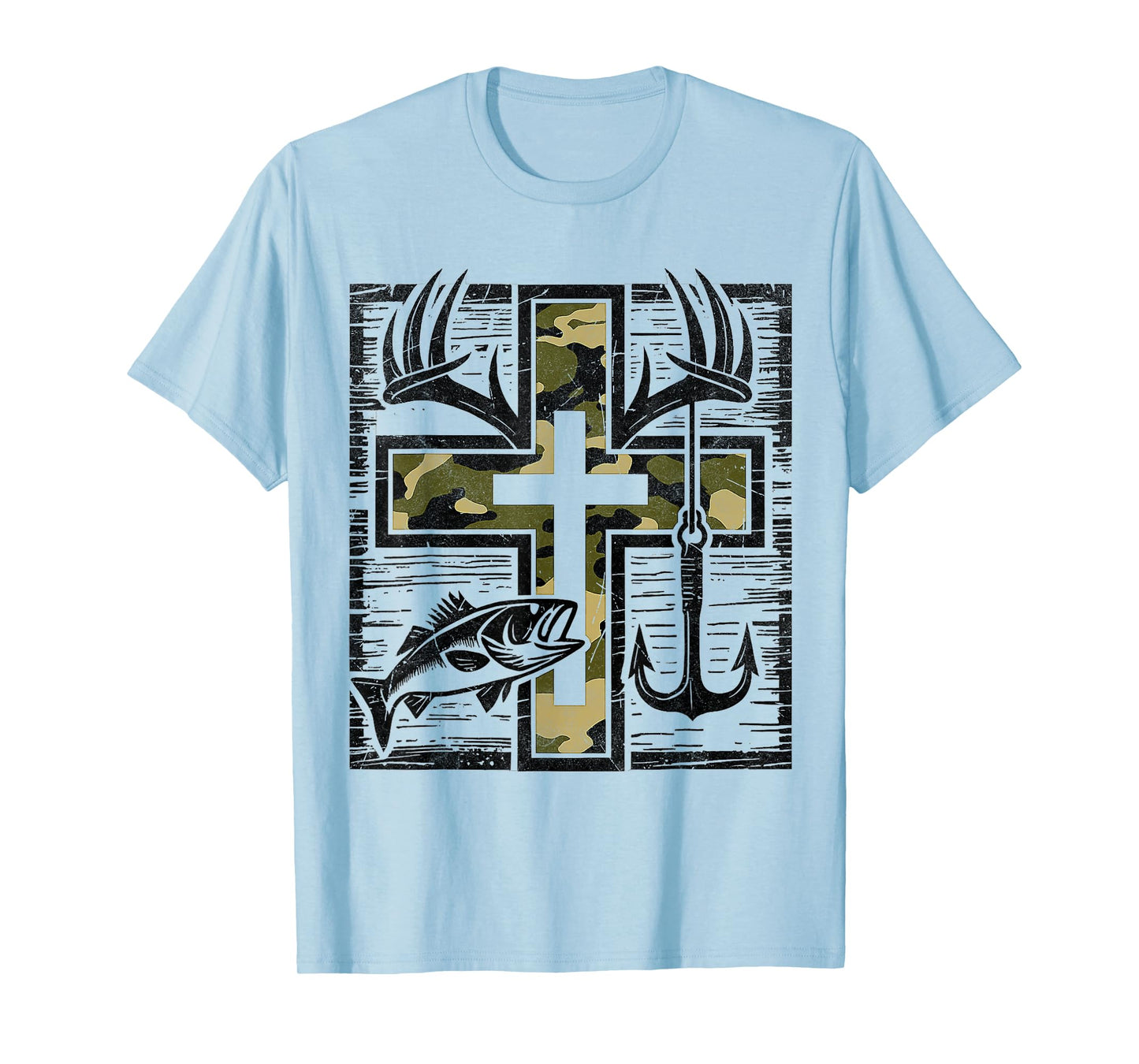 Faith Fishing Hunting Camo Cross Bass Hook Christian Gifts T-Shirt