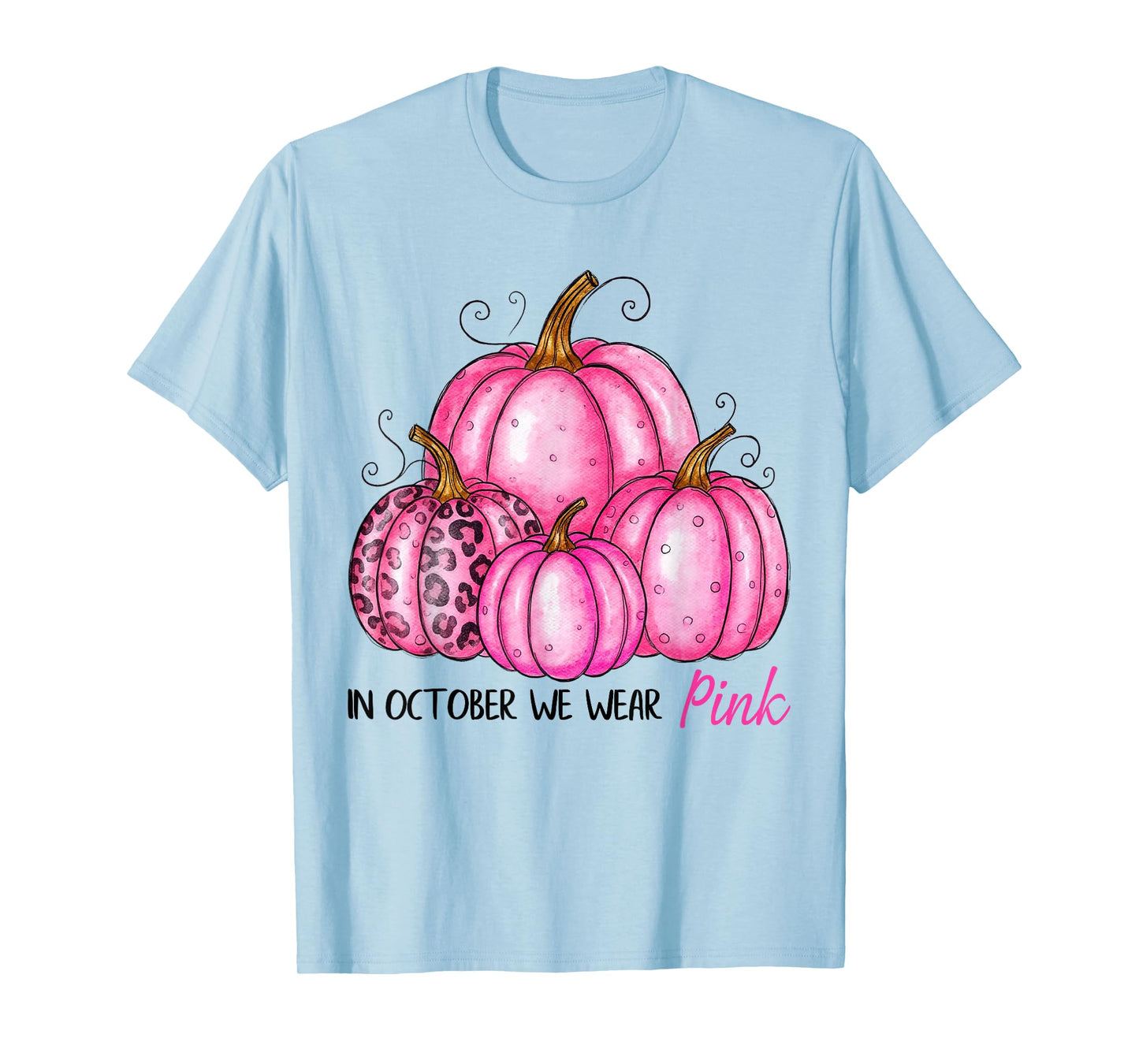 Bow Tie Pumpkin in October We Wear Pink Ribbon Breast Cancer T-Shirt