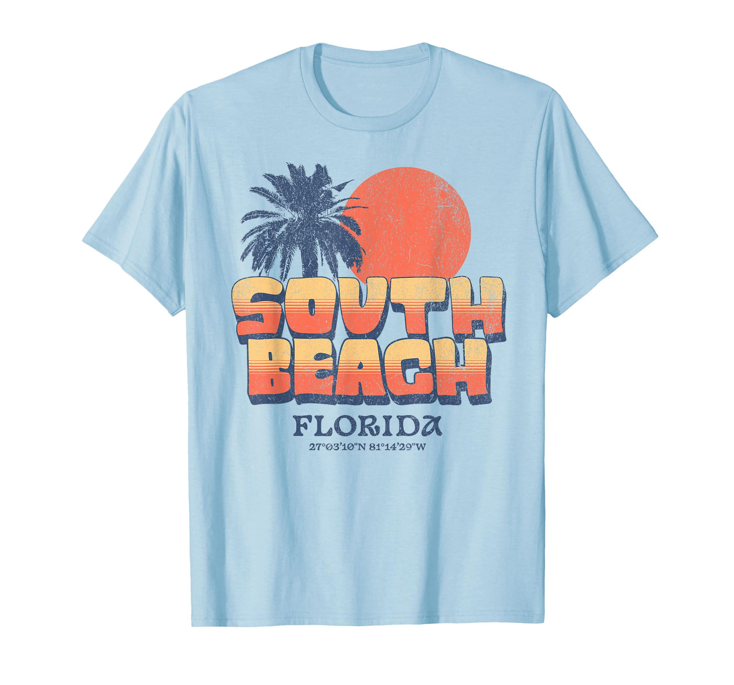 South Beach Miami Florida Retro Sunset Palm Tree Vintage T-Shirt