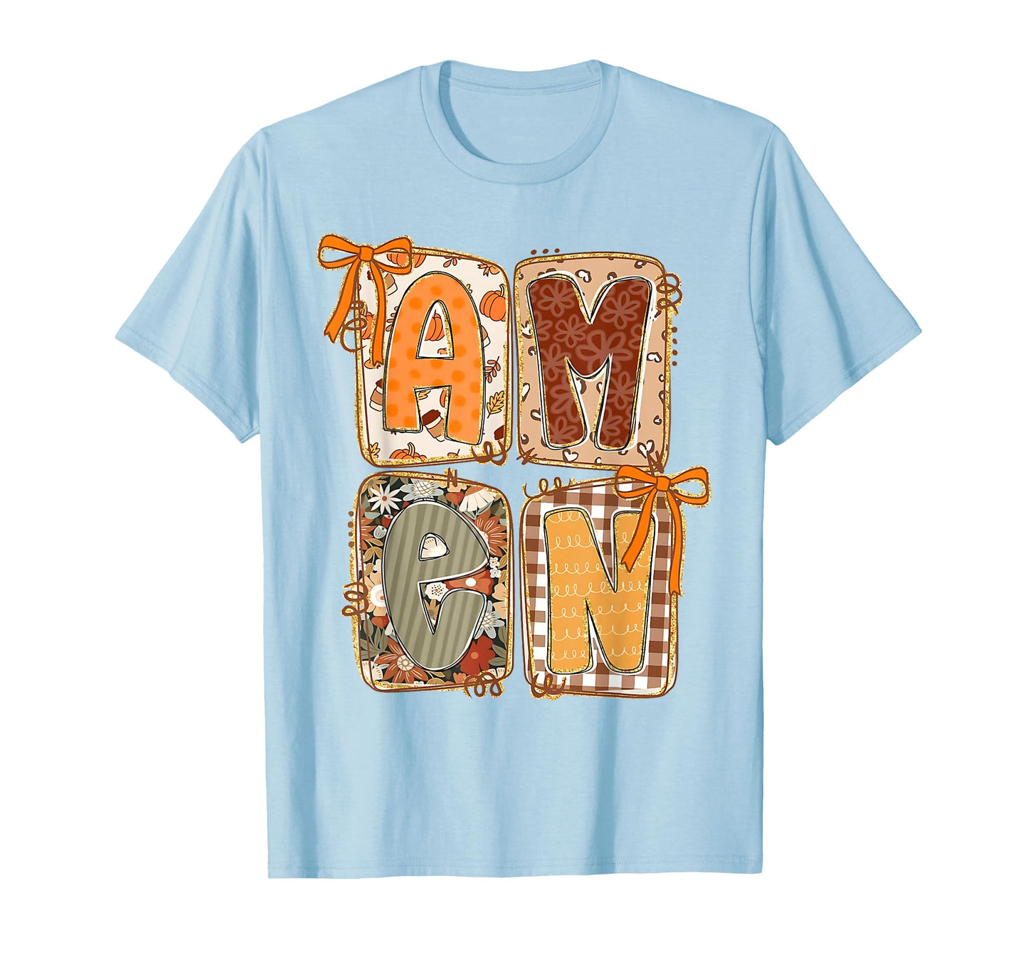 Preppy Fall Amen Jesus Coquette Bow Christian Thanksgiving T-Shirt