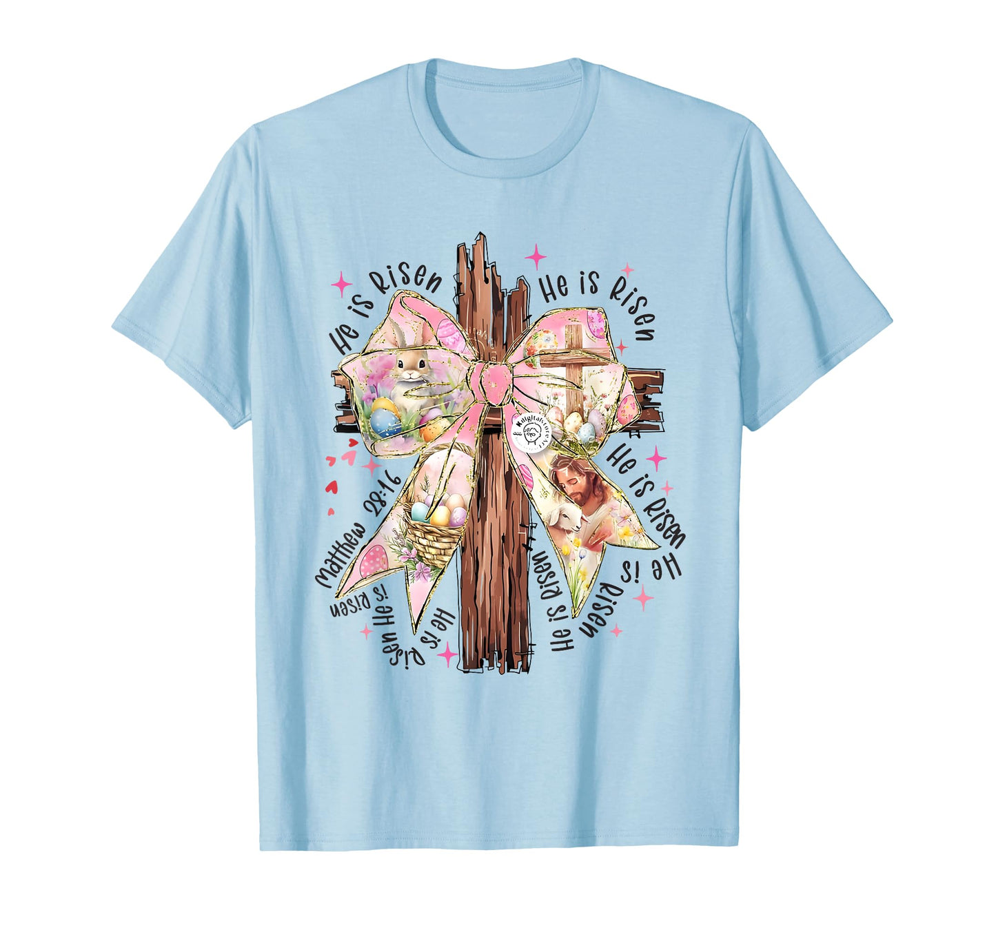 He Is Risen Lace Cross Coquette Bow Jesus Easter Christian T-Shirt