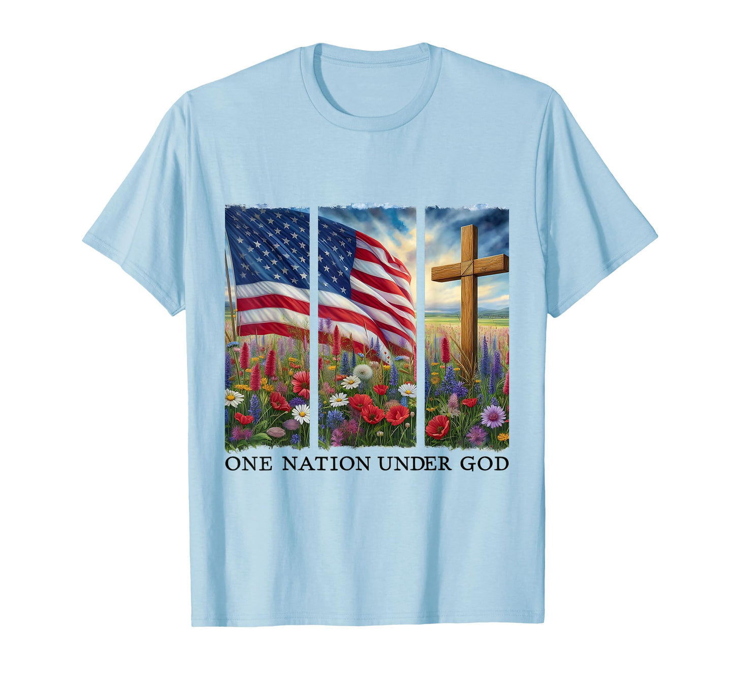 Christian Women 4th of July One Nation Under God Cross T-Shirt