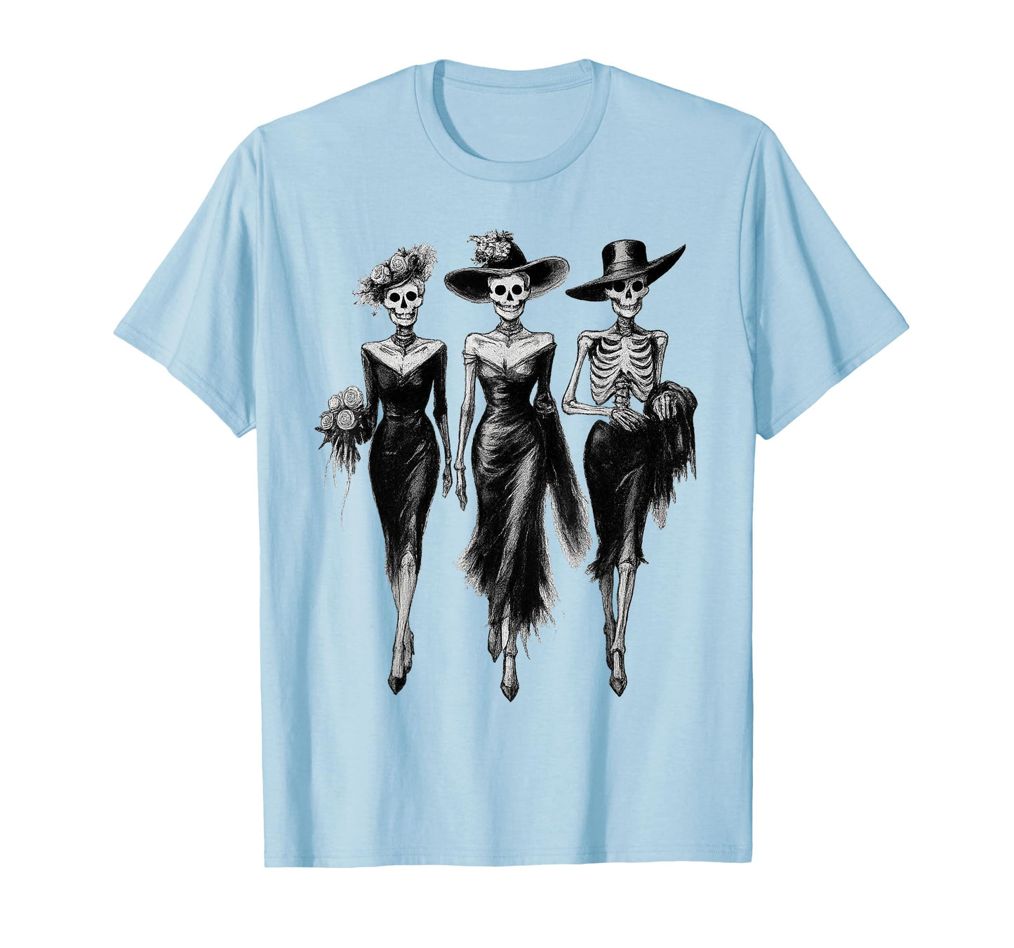 Halloween Skeleton Ladies in Dresses Women Spooky Gothic T-Shirt