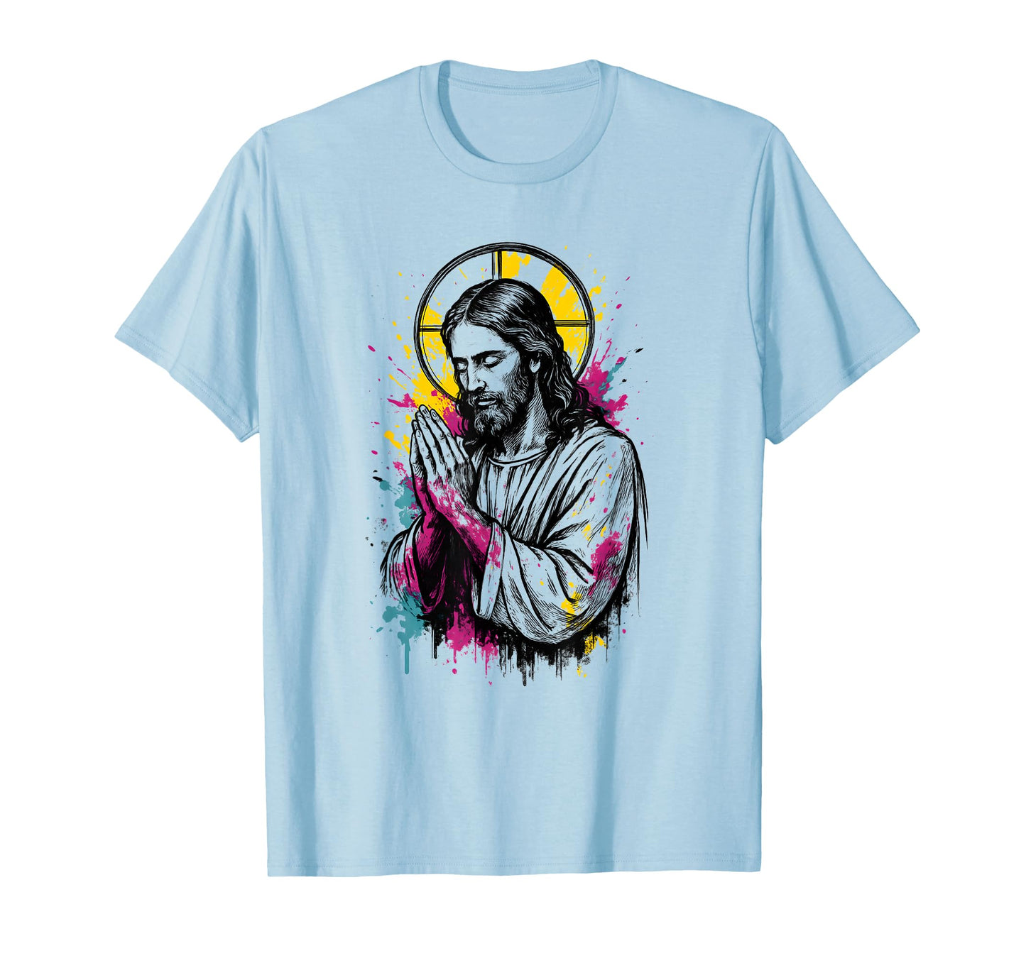 Jesus Christ Spiritual Art Faith Praying Hands Color Splash T-Shirt