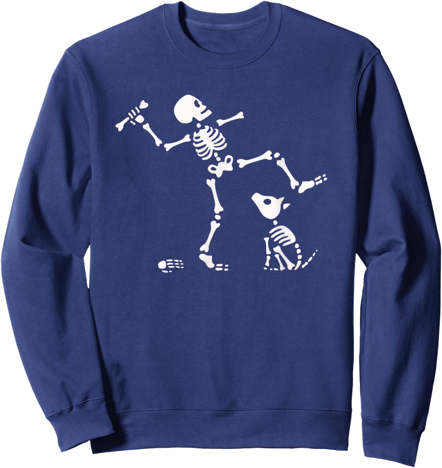 Halloween Dog, Funny Skeleton, Skeleton Chasing Dog Sweatshirt - Sweatshirt | Navy