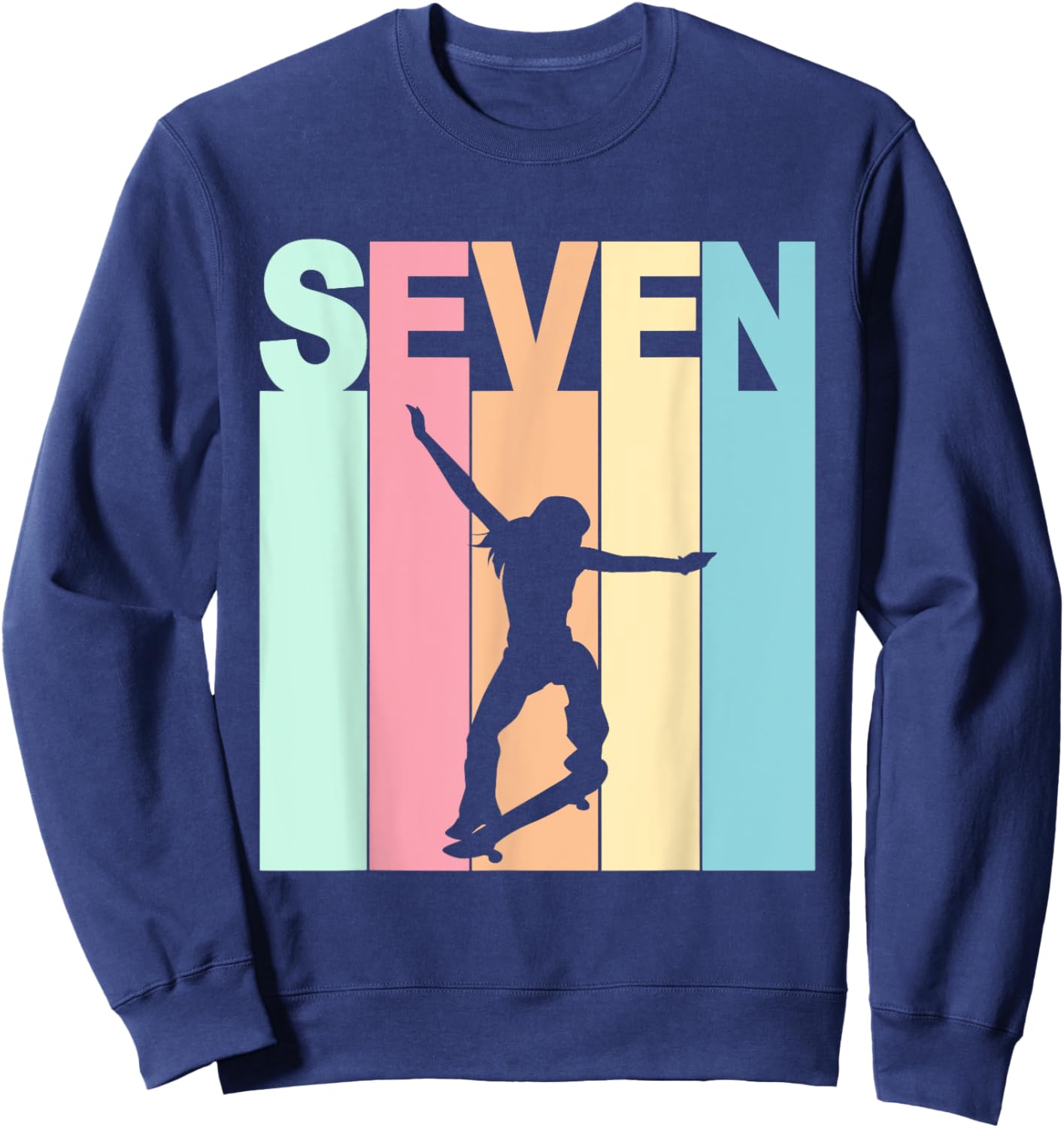 Vintage 7th Birthday Skateboard Theme 7 Years Old Skater Sweatshirt - Sweatshirt | Navy