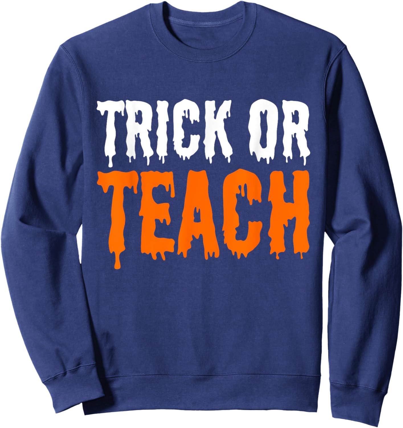 Trick Or Teach Groovy Teacher Halloween Retro Ghost Sweatshirt - Sweatshirt | Navy
