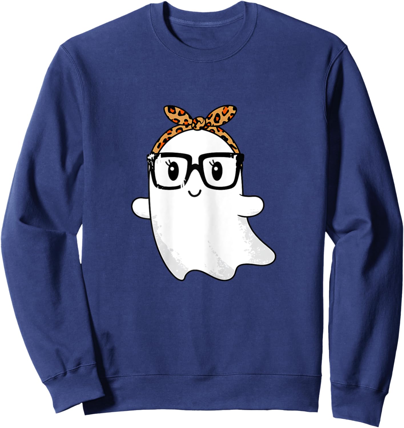 Leopard Bandana Ghost with Glasses Girls Cute Spooky Costume Sweatshirt - Sweatshirt | Navy