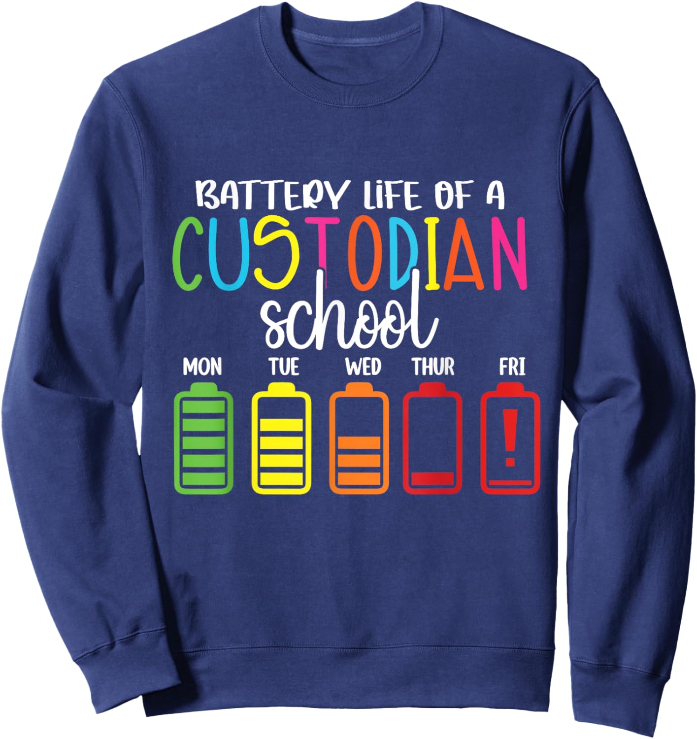 School Janitor, School Custodian Battery Life Back to School Sweatshirt - Sweatshirt | Navy