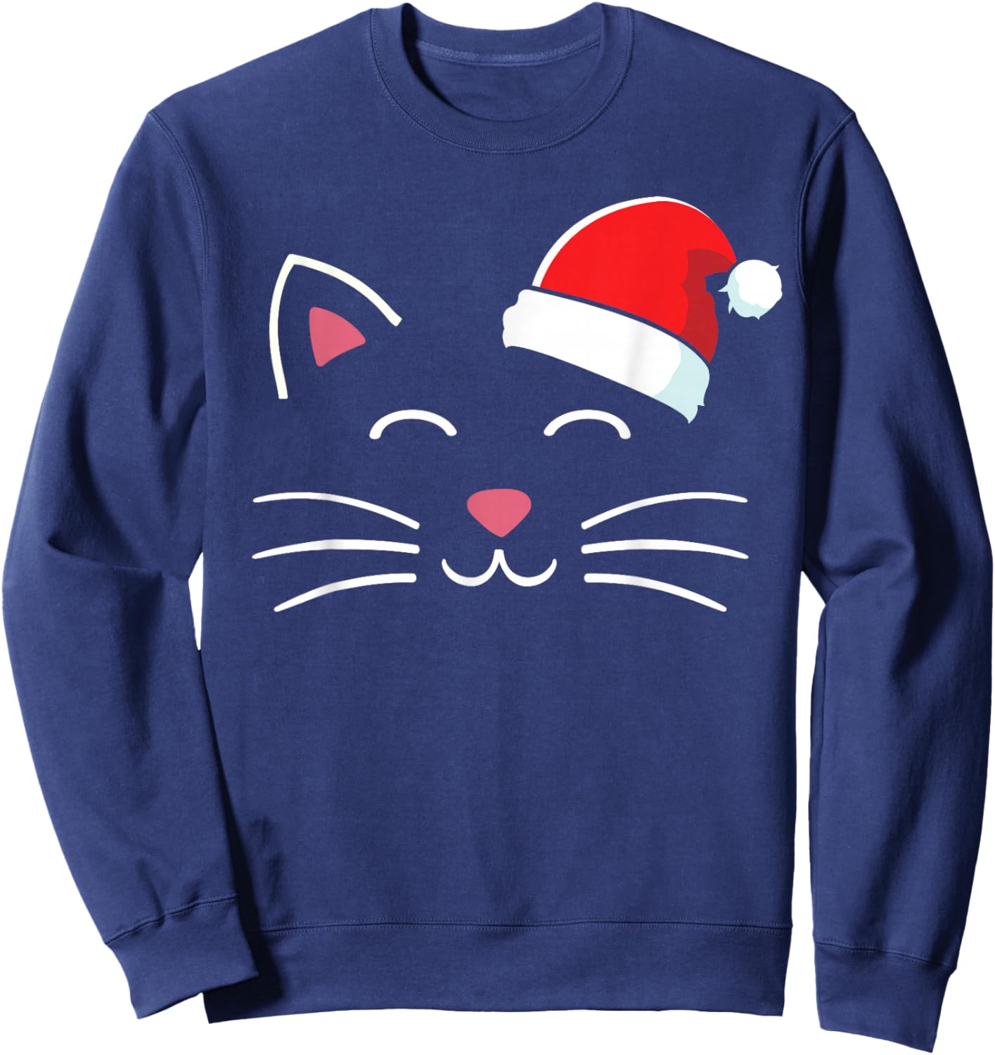 Funny cat face with santa hat for merry christmas Men Women Kids Sweatshirt - Sweatshirt | Navy