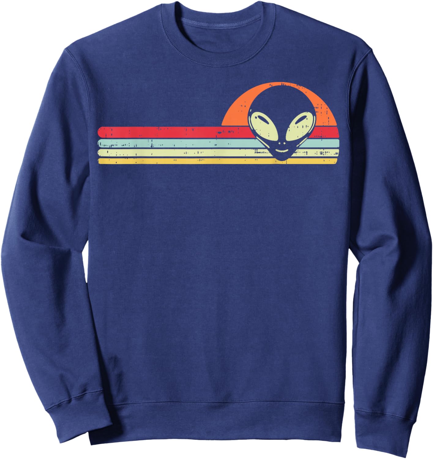 Alien Face Chest Sunset Retro Extraterrestrial Men Women Kid Sweatshirt - Sweatshirt | Navy