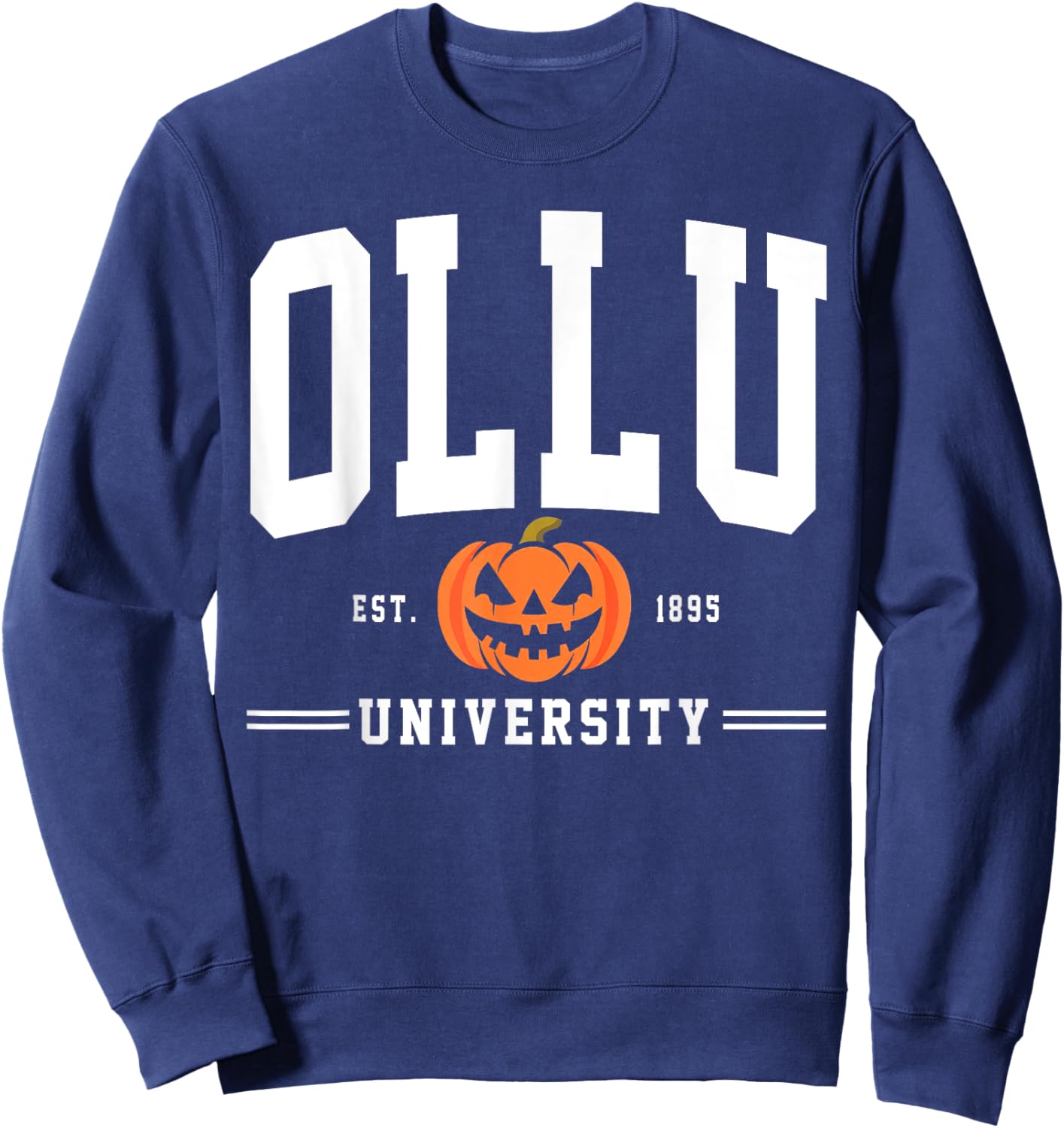 Our Lady of the Lake University Arch Halloween Design Retro Sweatshirt - Sweatshirt | Navy