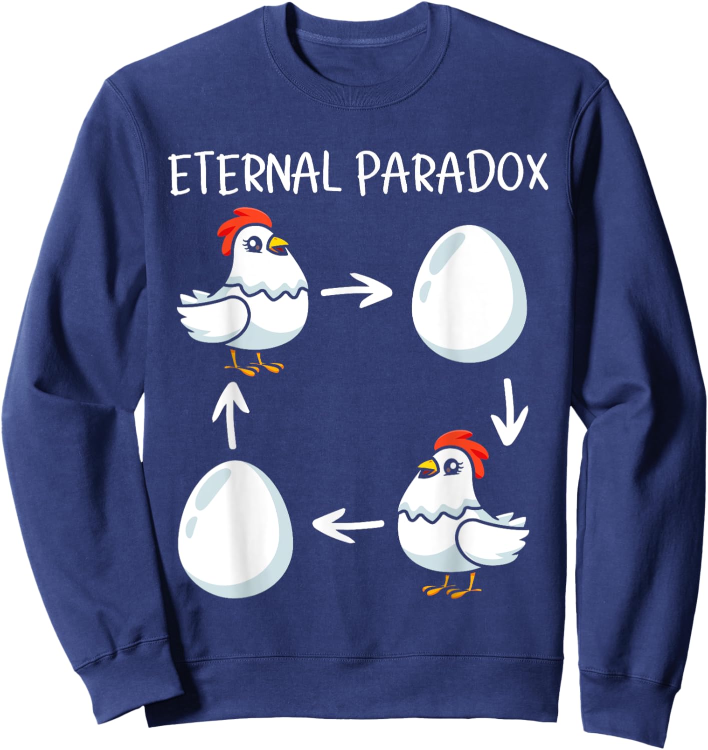 Eternal Paradox Chicken or Egg Which Came First Funny Sweatshirt - Sweatshirt | Navy