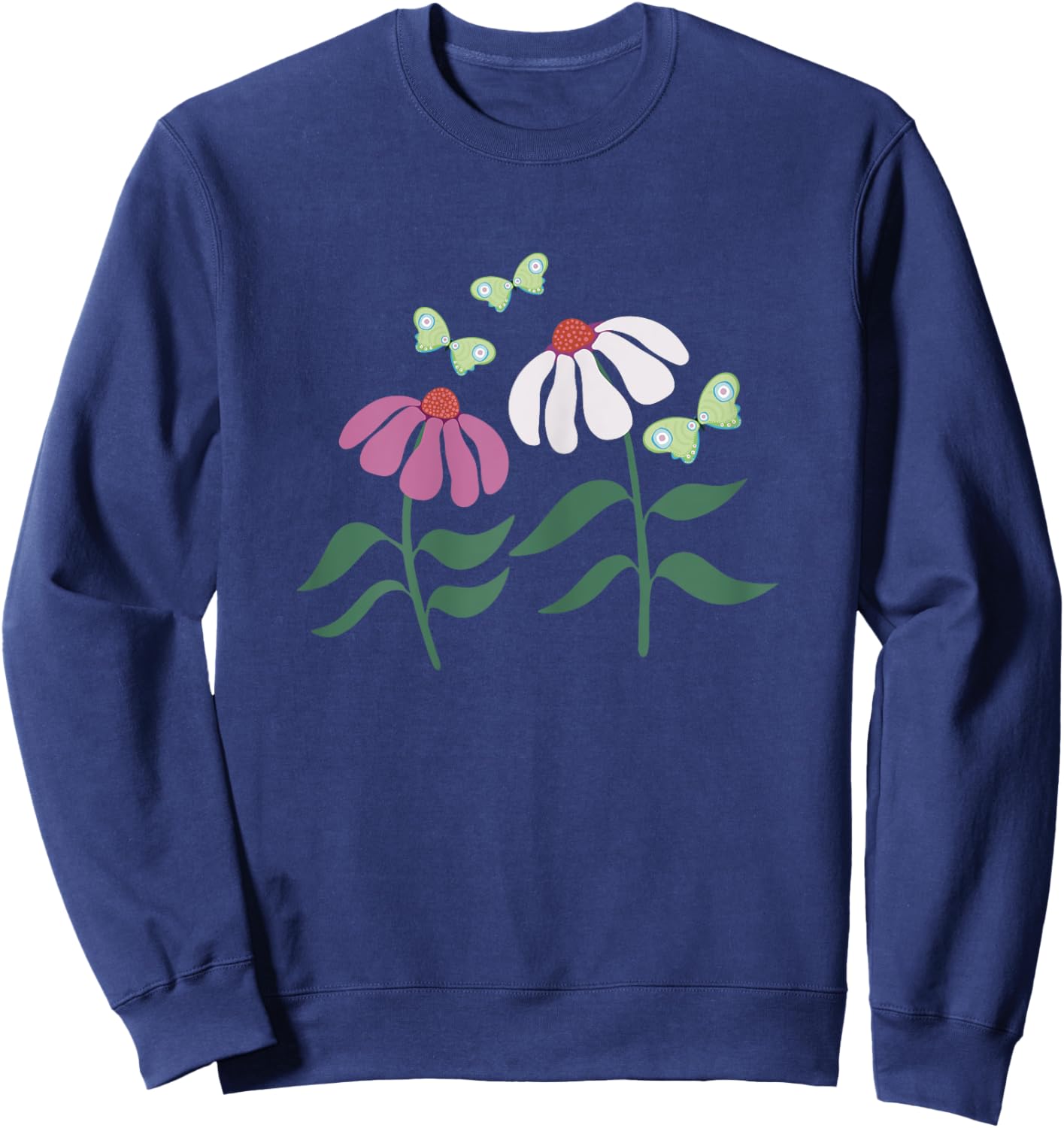 Coneflower and Butterflies - Women, Girls - Black - X-Small - Short Sleeve Sweatshirt - Sweatshirt | Navy