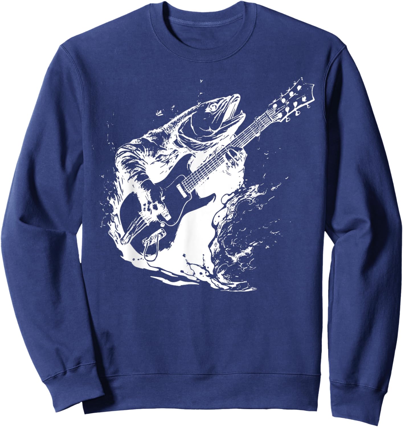 Retro Trout Playing Guitar Funny Fish Guitarist Music Lovers Sweatshirt - Sweatshirt | Navy