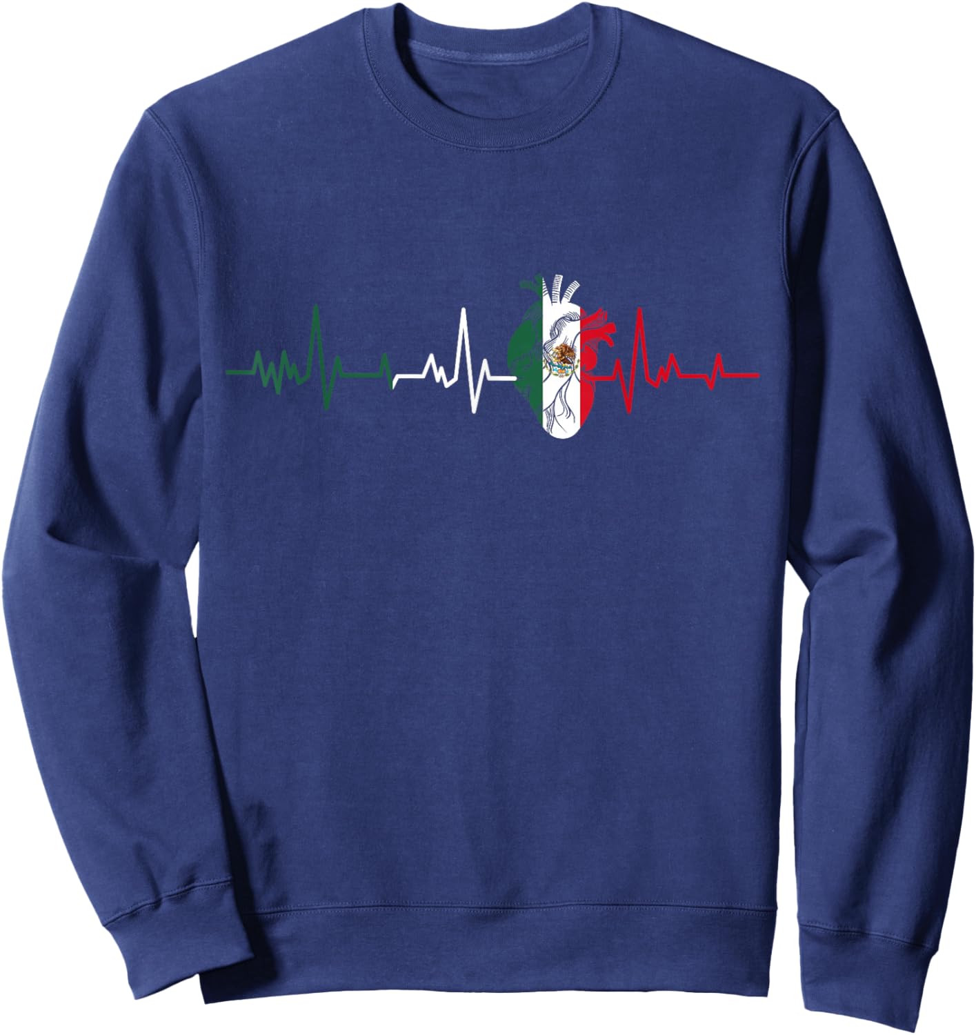 Mexico Flag Heartbeat for Mexican Pride Mexican Flag Root Sweatshirt - Sweatshirt | Navy