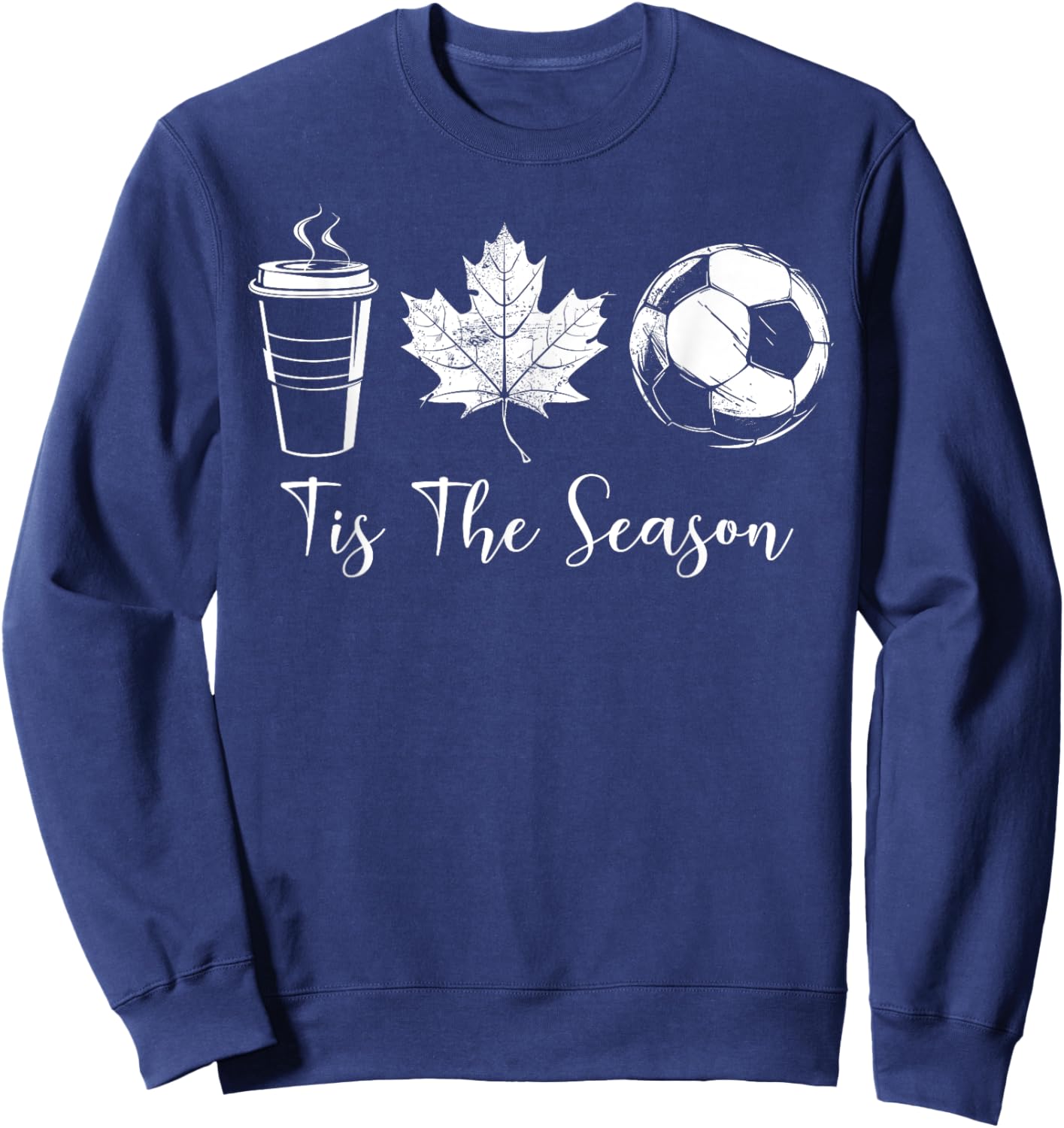 Tis The Season Coffee Maple Leaf Soccer Ball Sports Fall Sweatshirt - Sweatshirt | Navy