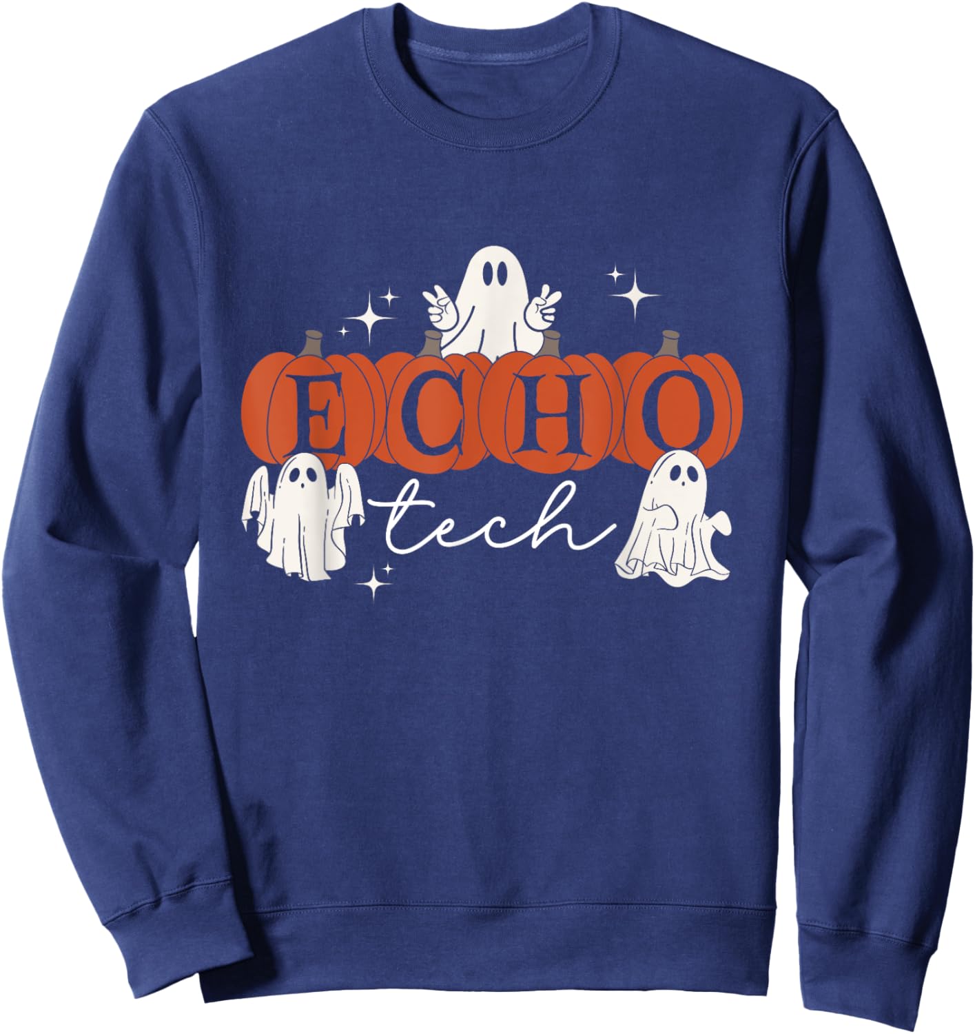 Ghost Cardiac Sonographer Pumpkin Halloween Echo Tech CVICU Sweatshirt - Sweatshirt | Navy