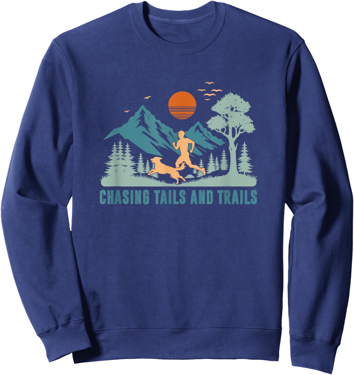 Chasing Tails And Trails, Trail Running with Dog Women Kids Sweatshirt - Sweatshirt | Navy