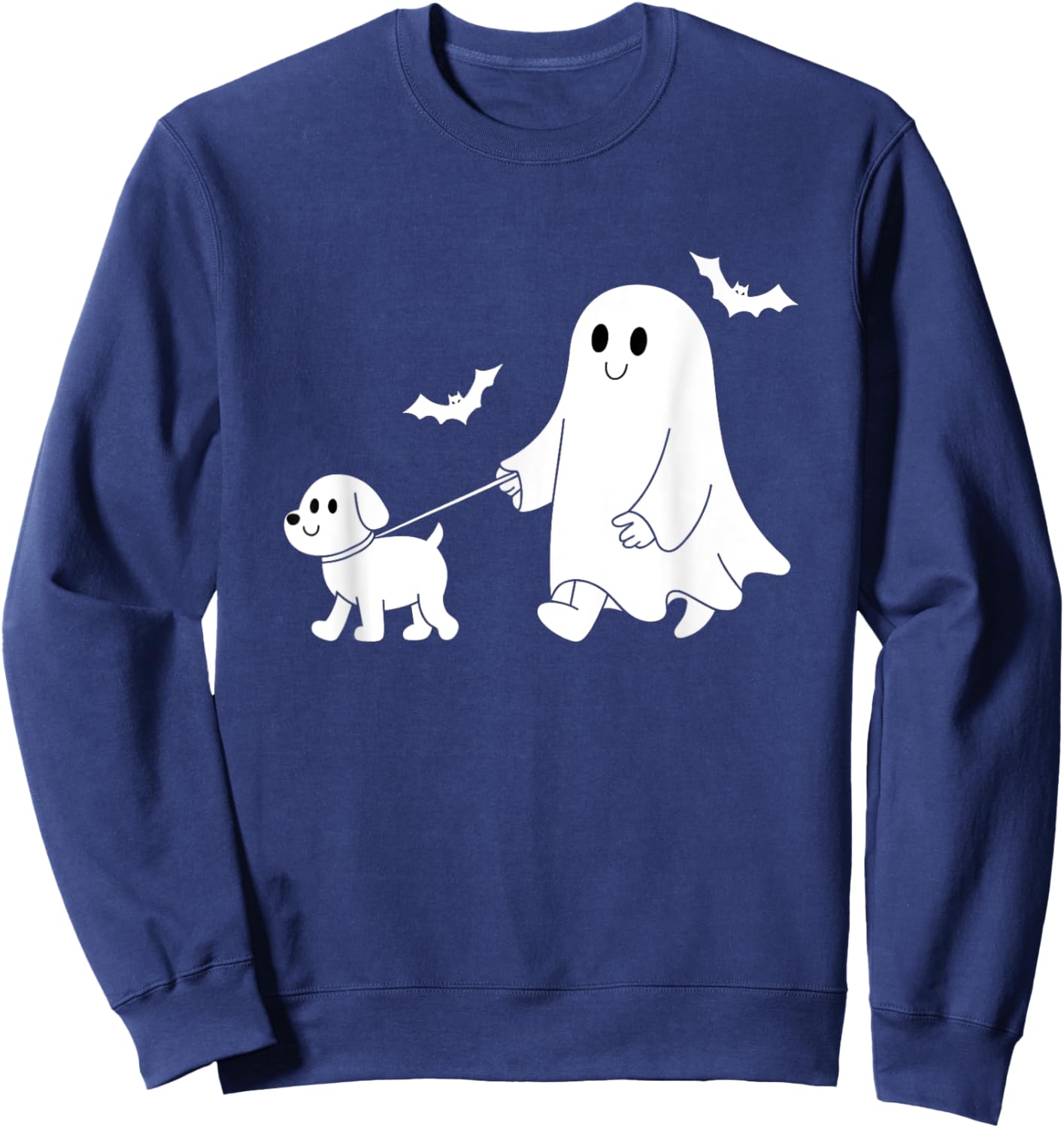 Funny Halloween Ghost Walking Dog Cute Ghost and Dog Lover Sweatshirt - Sweatshirt | Navy