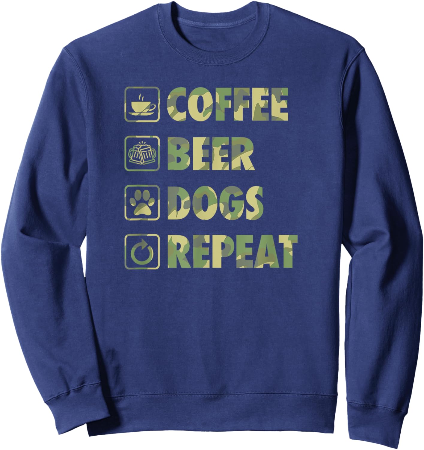 Coffee Beer Dogs Repeat Life Simple Basic Beer Icons Sweatshirt - Sweatshirt | Navy