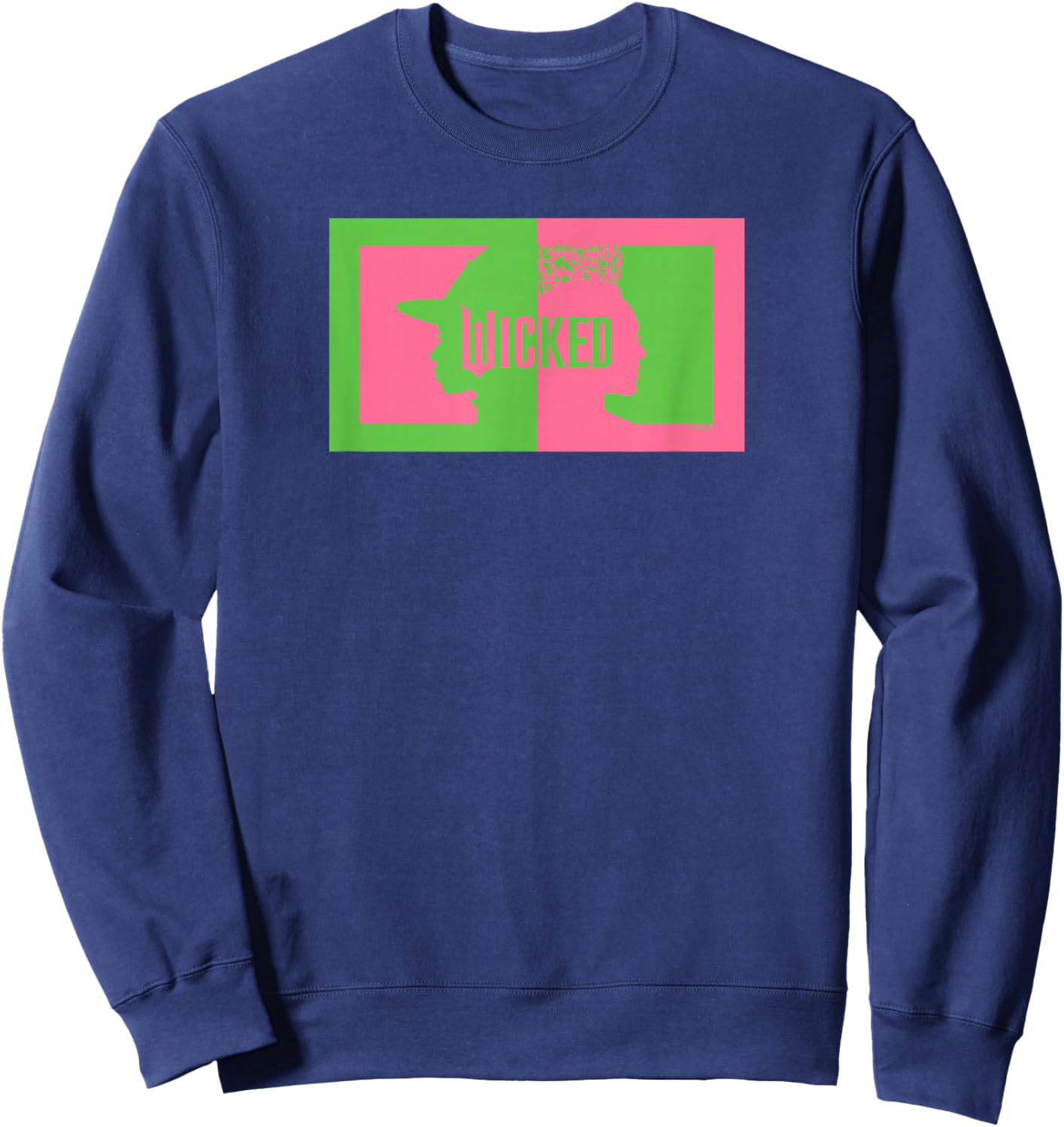 Wicked Elphaba & Glinda Silhouettes -Kids Black Cotton 100% Classic Fit Crew Collar Short Sleeve Sweatshirt - Sweatshirt | Navy