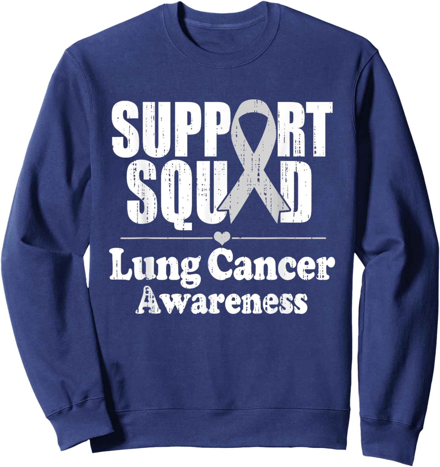Lung Cancer Awareness White Ribbon Support Crew Squad Sweatshirt - Sweatshirt | Navy
