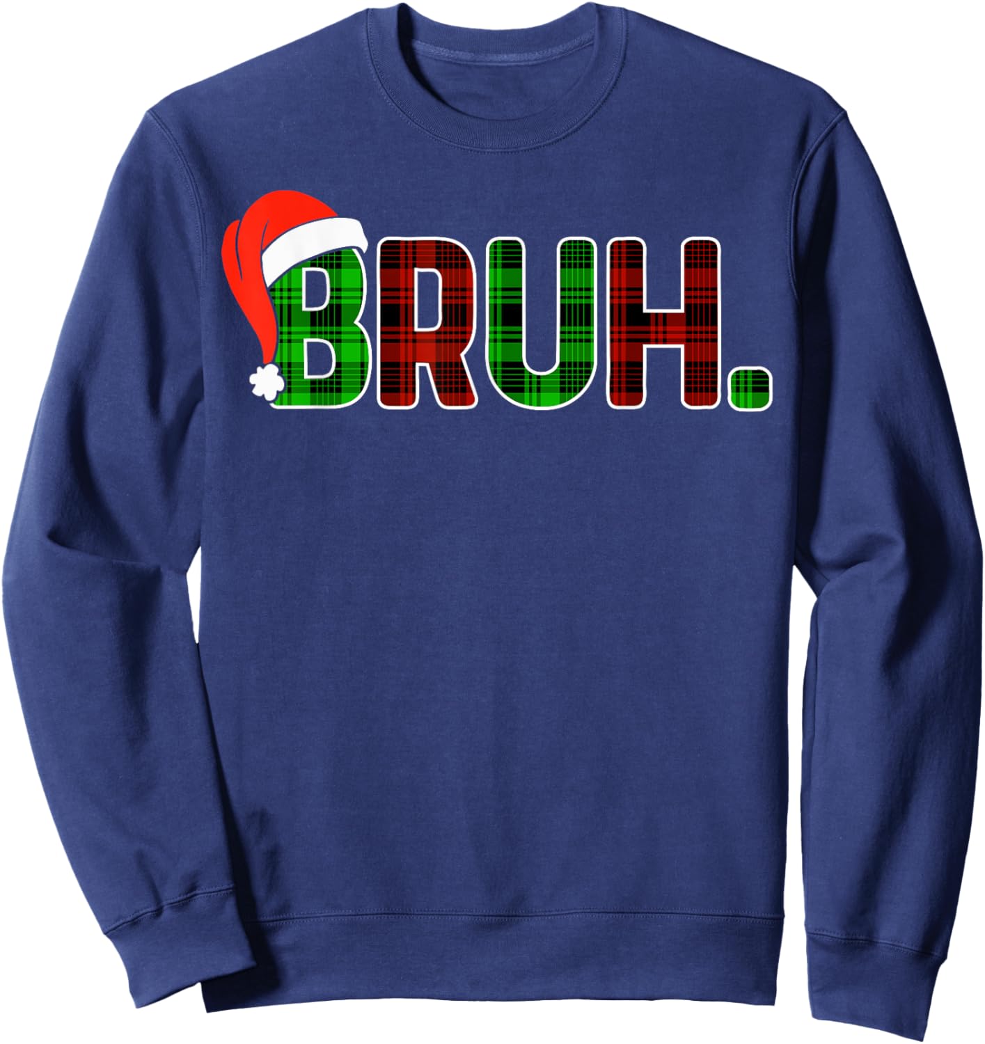Bruh Funny Christmas Buffalo Plaid Boys Kids Pajamas Xmas Sweatshirt - Sweatshirt | Navy