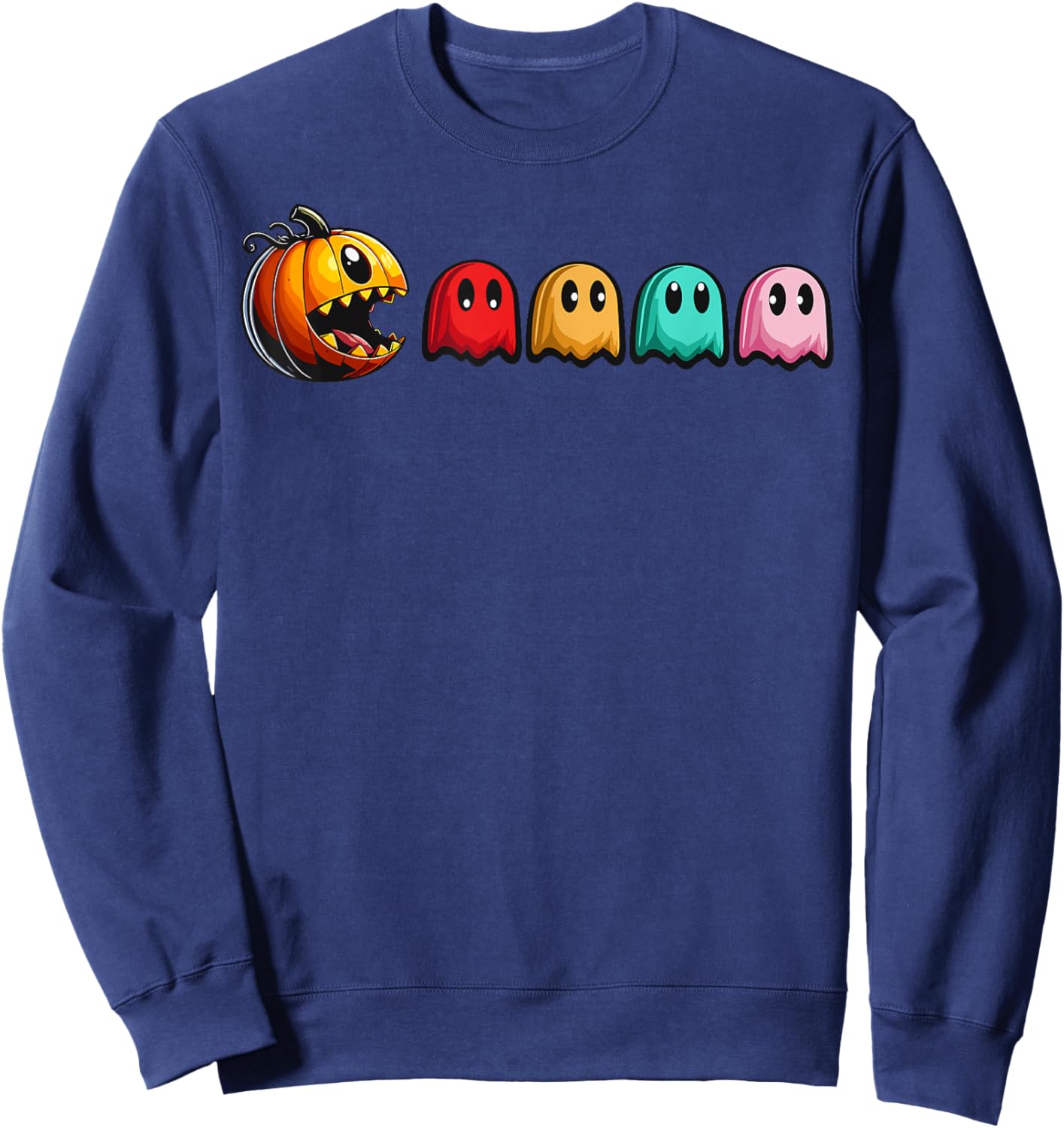 Halloween Pumpkin vs. Ghosts Retro Video Game Sweatshirt - Sweatshirt | Navy