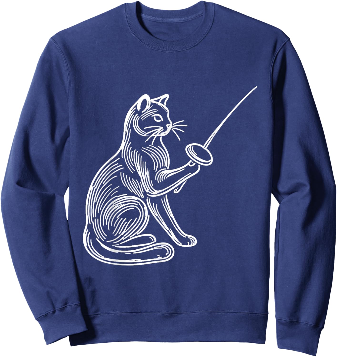 Funny Fencing Cat Shirt Combat Sport Kitten Fencer Cat Lover Men Women Girls Kids Sweatshirt - Sweatshirt | Navy