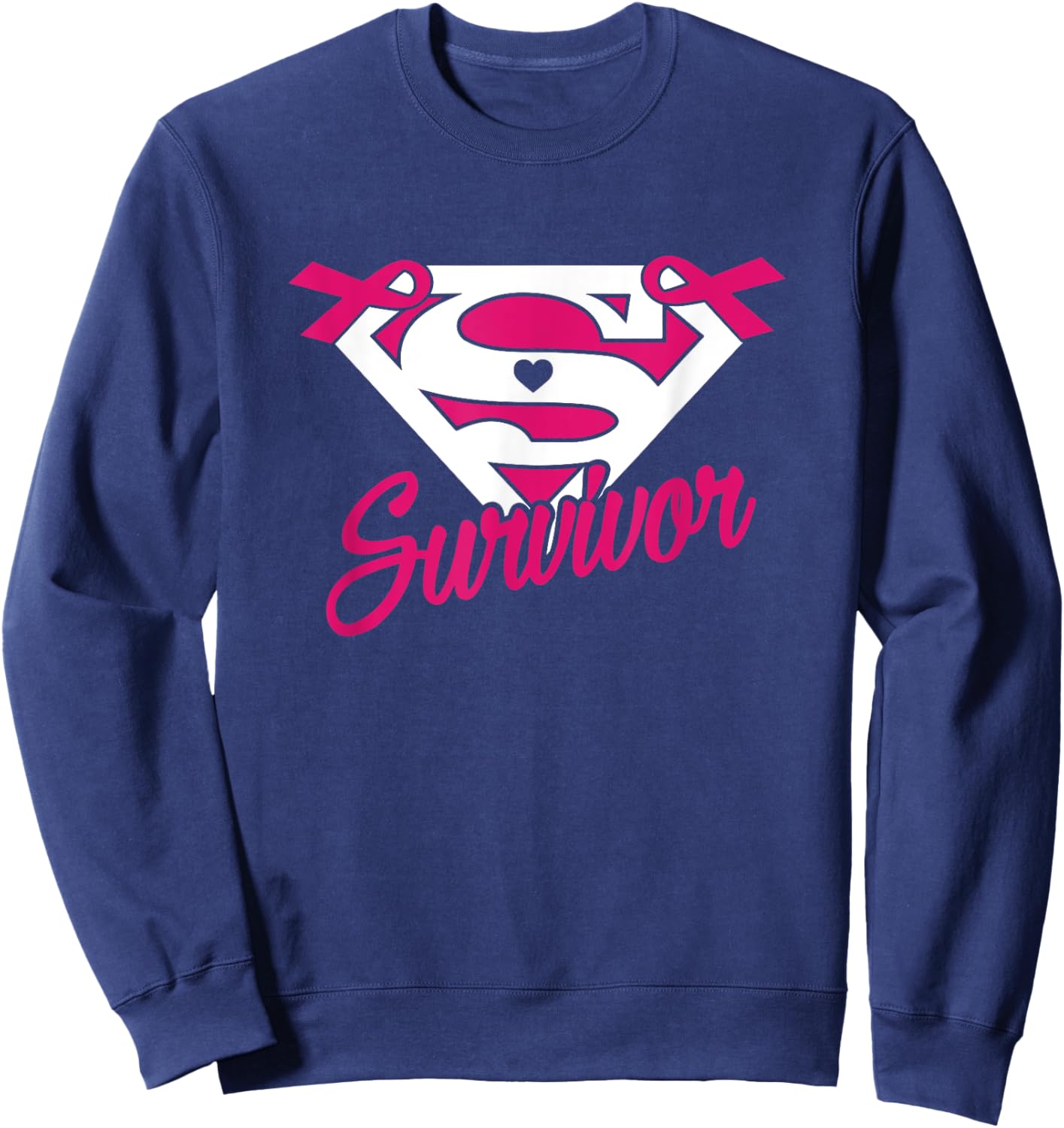 Survivors Superhero Pink Ribbon Breast Cancer Awareness Sweatshirt - Sweatshirt | Navy