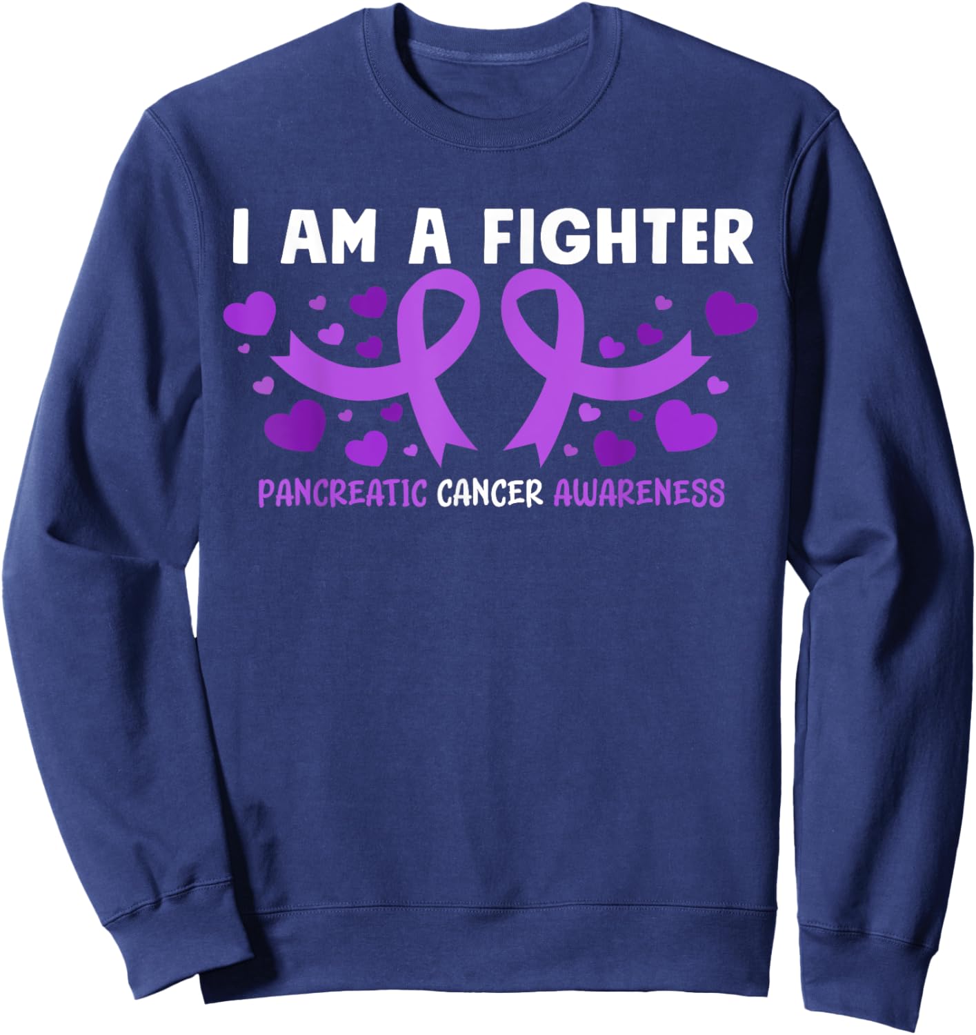 Pancreatic Cancer Awareness Purple Ribbon Heart Sweatshirt - Sweatshirt | Navy