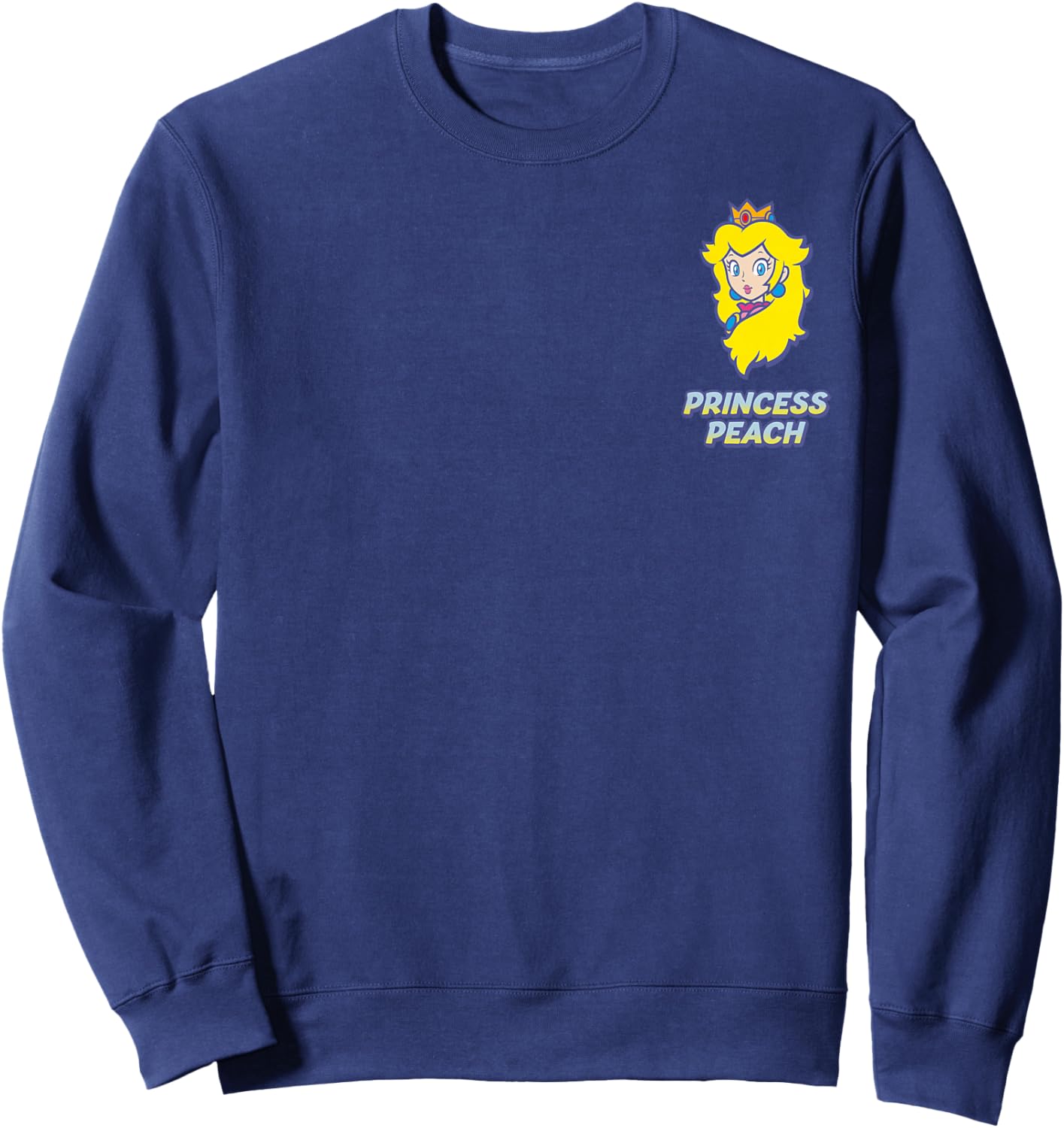 Super Mario Princess Peach Classic Blue Text Faux Pocket Sweatshirt - Sweatshirt | Navy