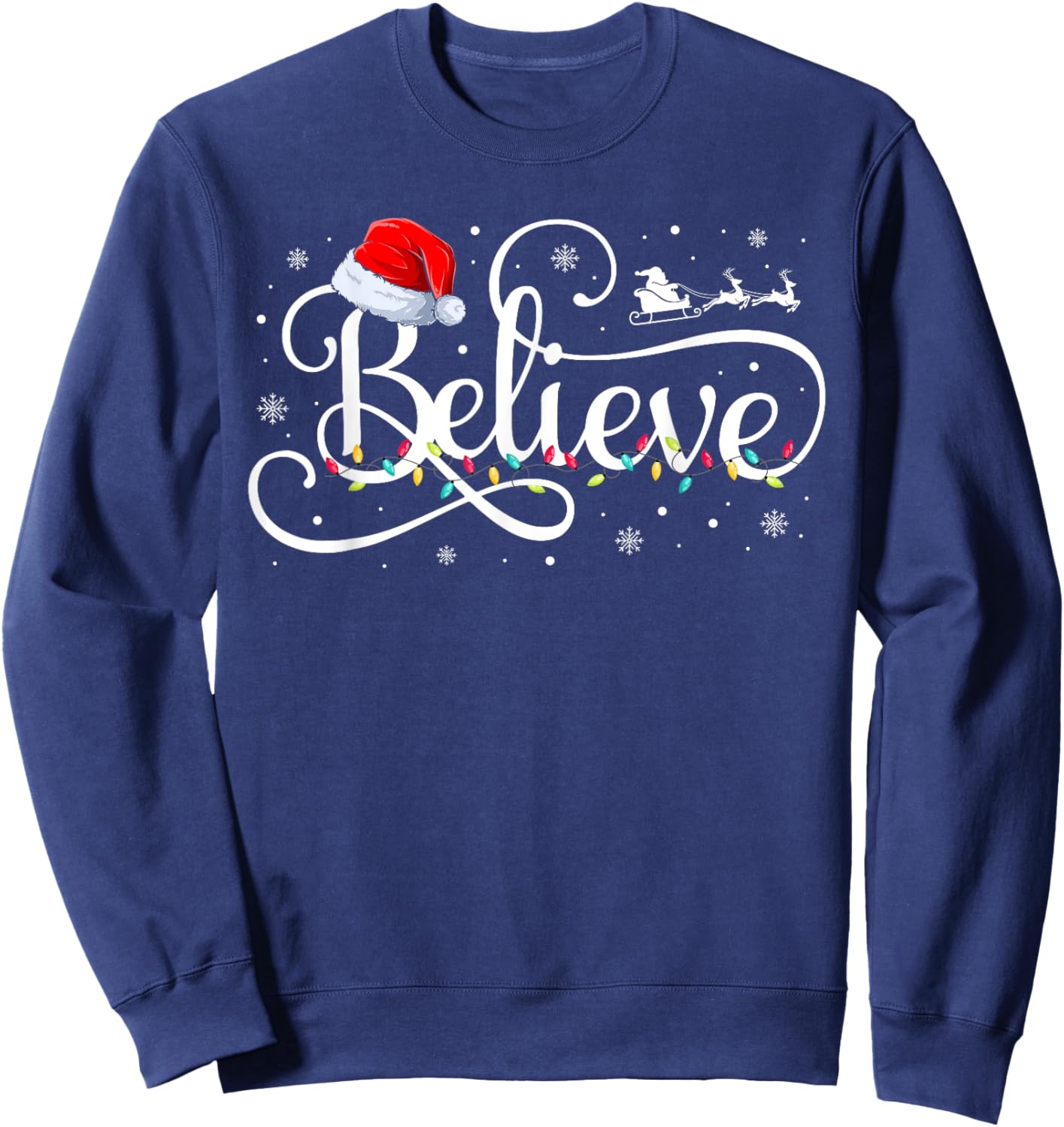 Christmas Believe Santa Claus Funny Family Matching Kids Sweatshirt - Sweatshirt | Navy