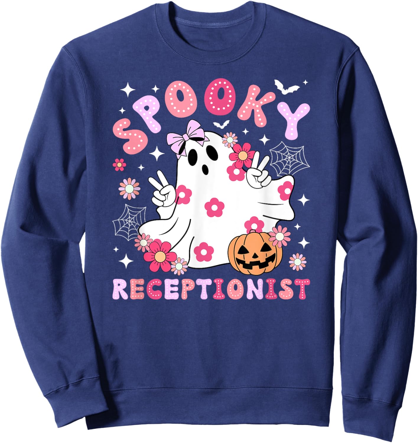 Spooky Receptionist Halloween Reception Groovy Receptionist Sweatshirt - Sweatshirt | Navy