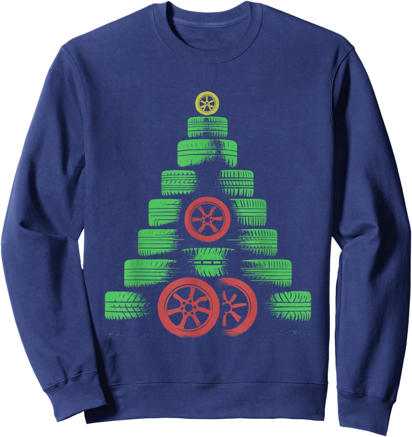 Tires Christmas Tree - Funny Car Mechanic Christmas Lover Sweatshirt - Sweatshirt | Navy