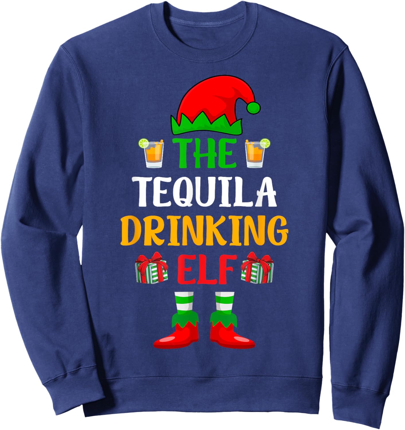 The Tequila Drinking ELF Xmas Holiday Christmas Tequila Sweatshirt - Sweatshirt | Navy