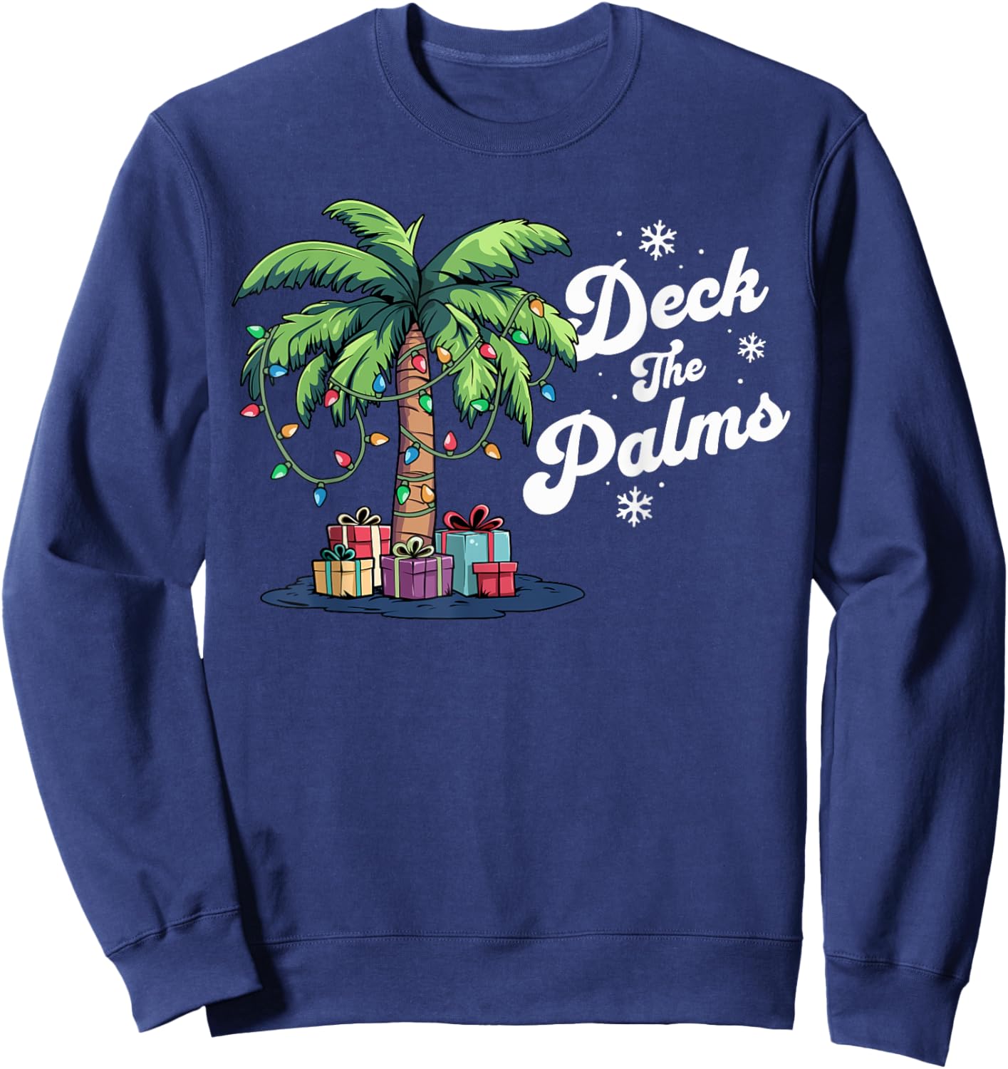 Deck The Palms Beach Vacation Palm Tree Tropical Christmas Sweatshirt - Sweatshirt | Navy