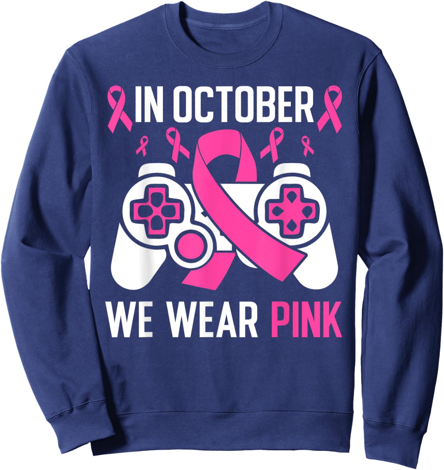 In October We Wear Pink Breast Cancer Gaming Kids Boys Youth Sweatshirt - Sweatshirt | Navy