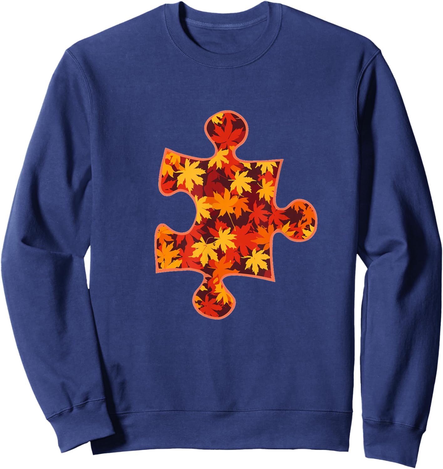 Autism Puzzle Piece Awareness Autistic Fall Autumn Leaves Sweatshirt - Sweatshirt | Navy