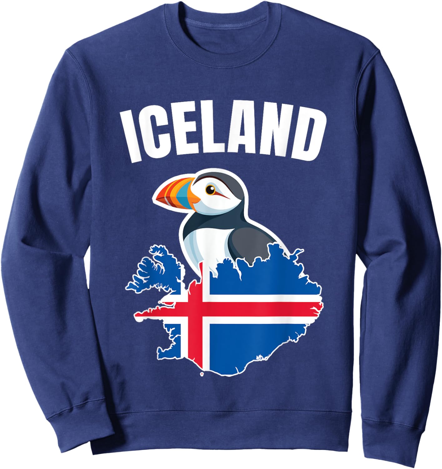 Iceland Map Puffin Bird Reykjavík Iceland Icelandic Vacation Sweatshirt - Sweatshirt | Navy