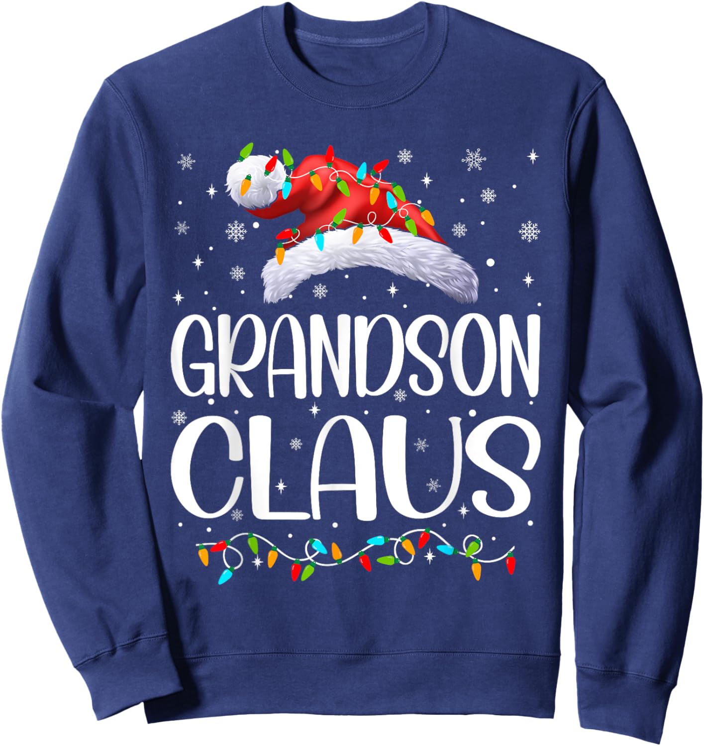 Grandson Claus Xmas Lights Christmas Pajama Matching Family Sweatshirt - Sweatshirt | Navy
