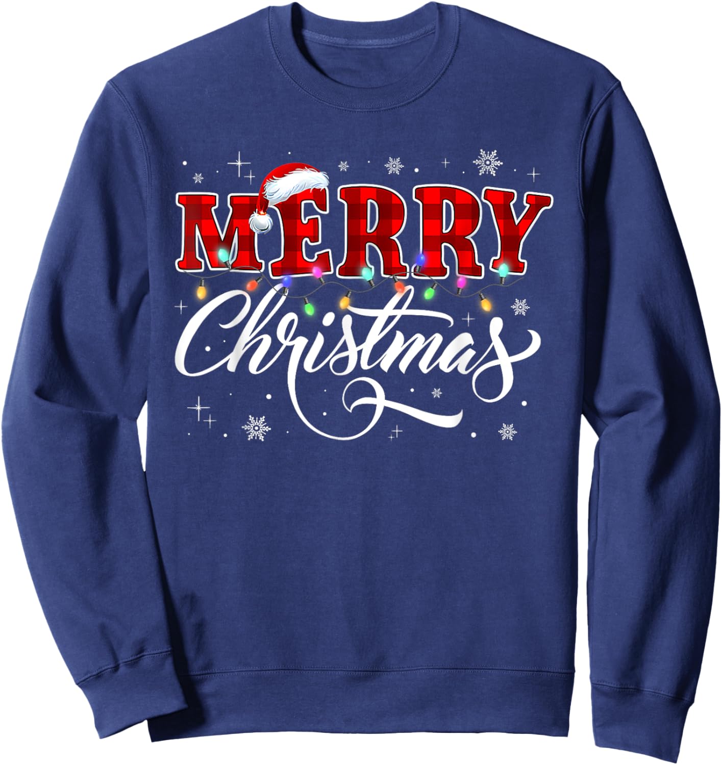 Merry Christmas Buffalo Plaid Red Santa Hat Xmas Pajamas Sweatshirt - Sweatshirt | Navy