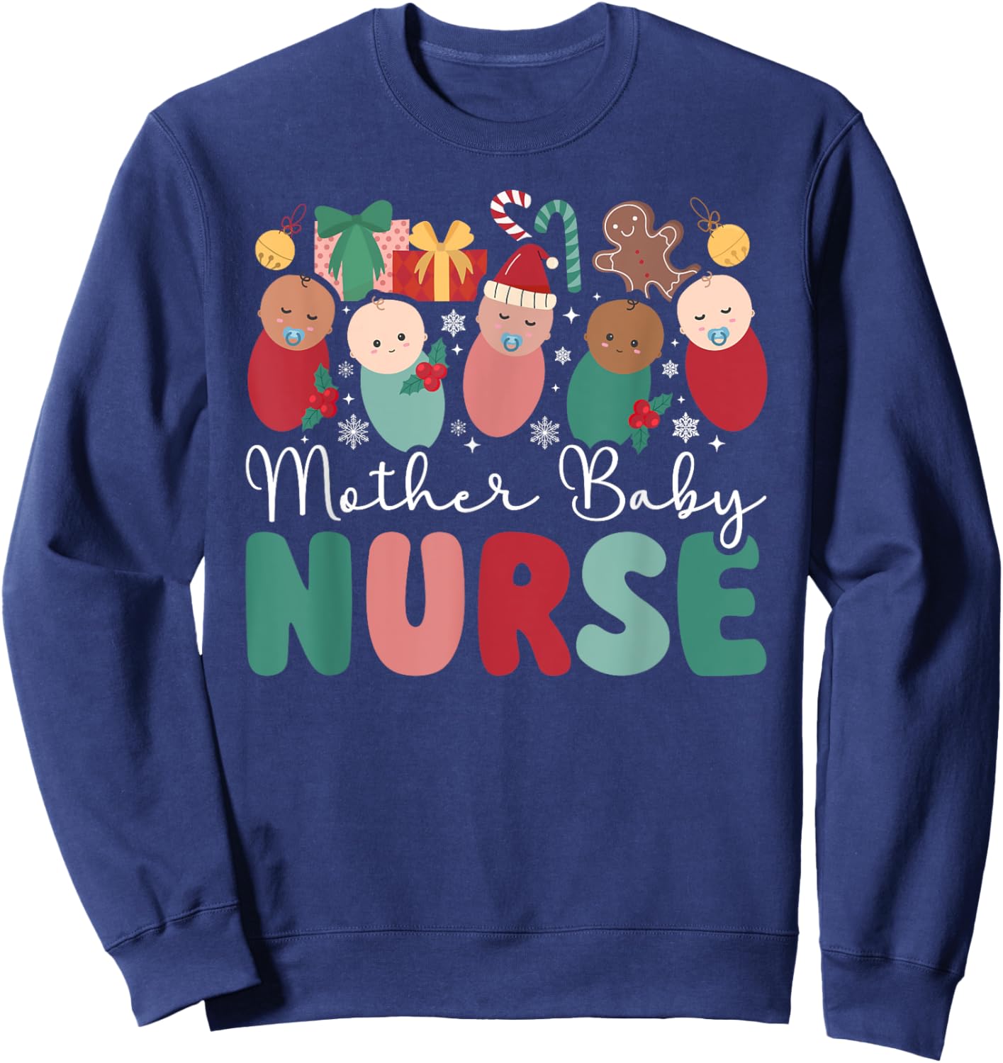 Mother Baby Nurse Christmas Postpartum Nurse Xmas Party Sweatshirt - Sweatshirt | Navy